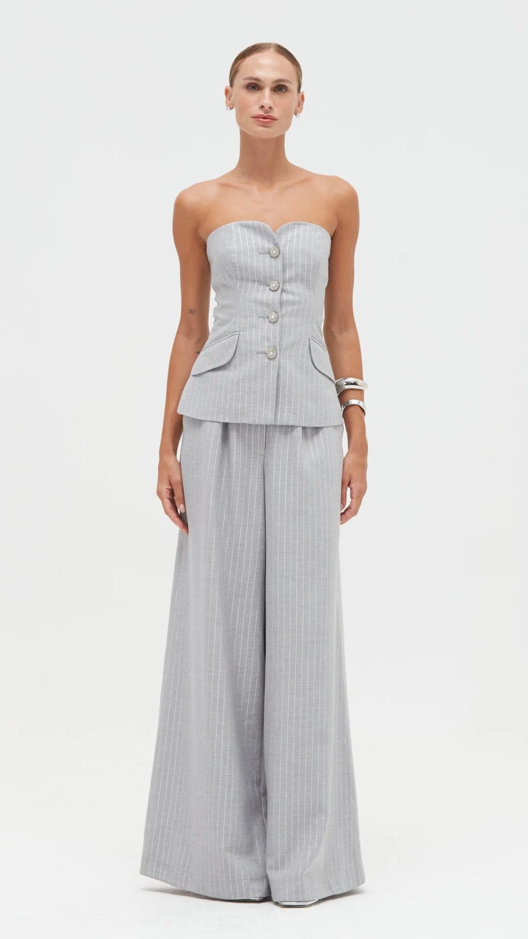 Metallic Pinstripe Strapless Top - Patbo