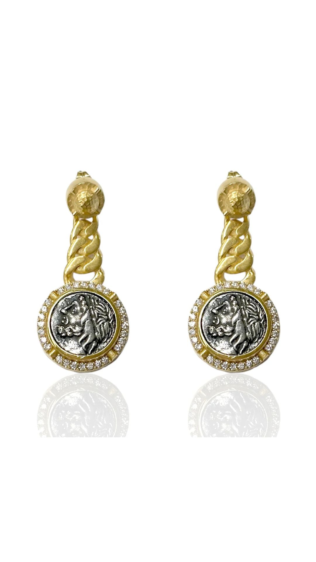 Gold Ciro Coin and Chain Earrings - Tat2