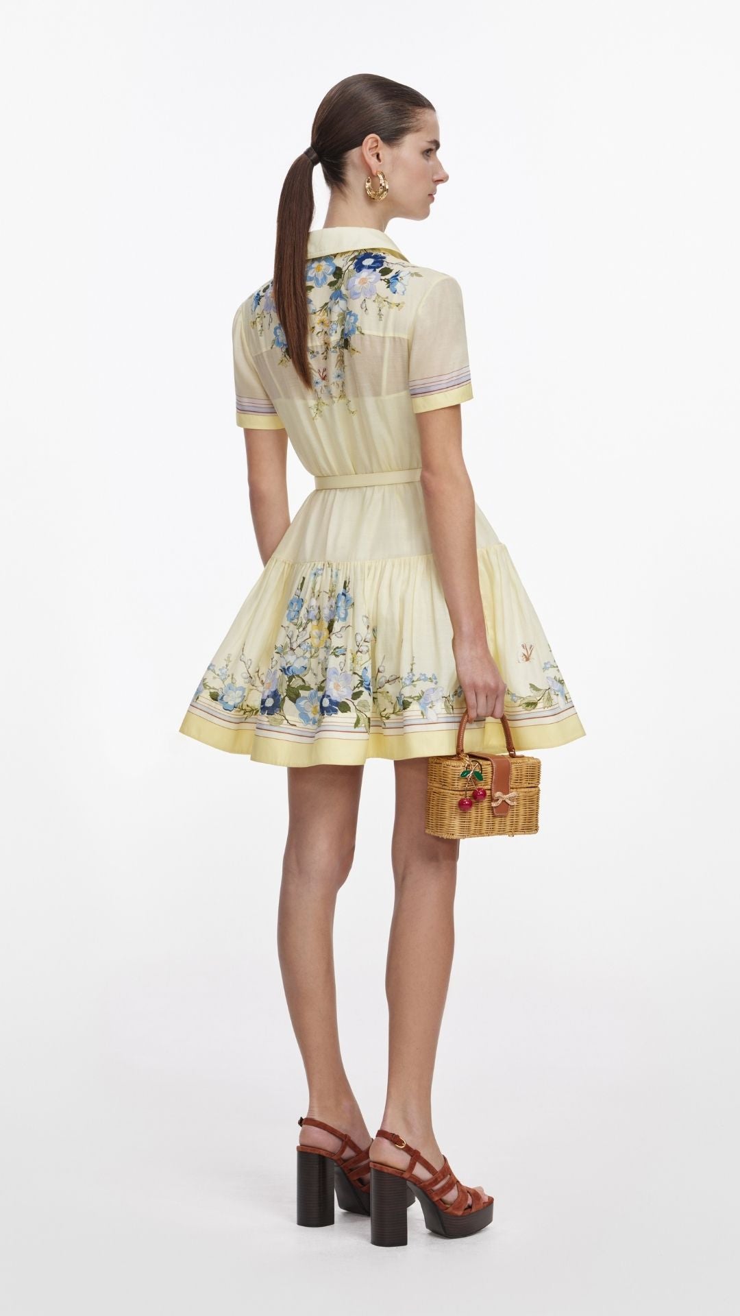Yellow Floral Organza Mini Dress
