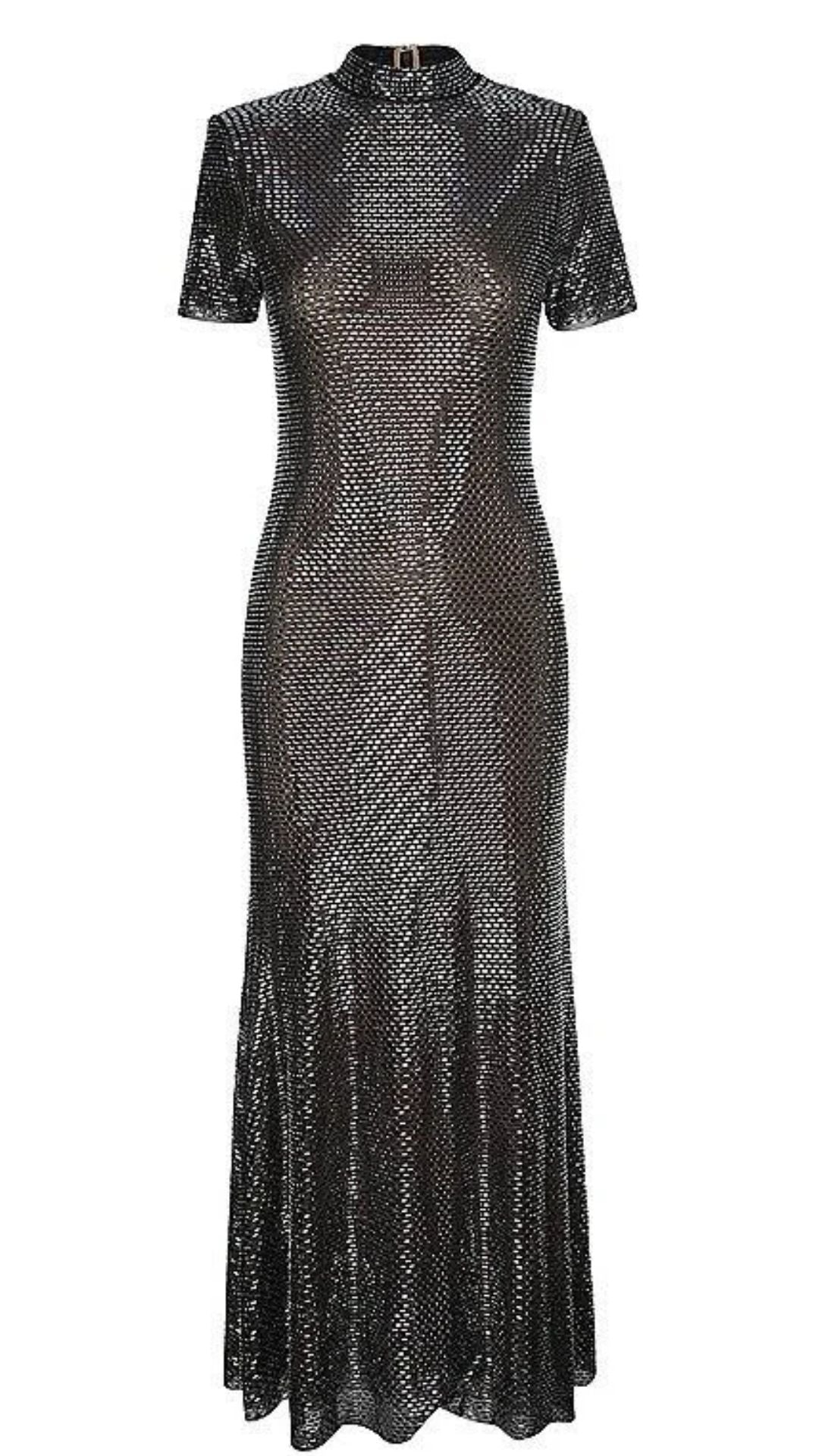 Gunmetal Rhinestone Mesh Dress - Self-Portrait