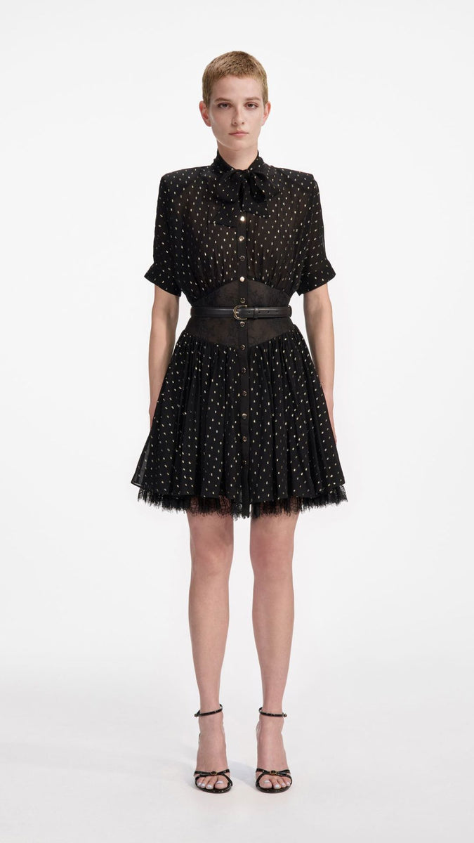 Black and Gold Chiffon Mini Dress - Self-Portrait Black and Gold Chiffon Mini Dress - Self-Portrait