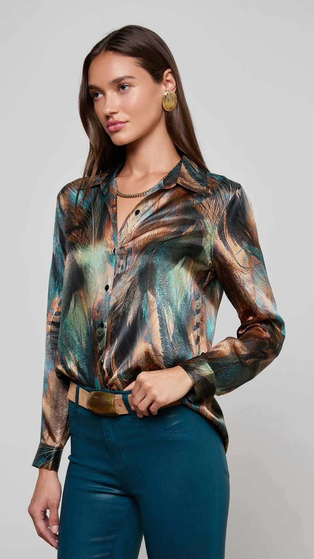 Tyler Long Sleeve Blouse Teal - L'Agence