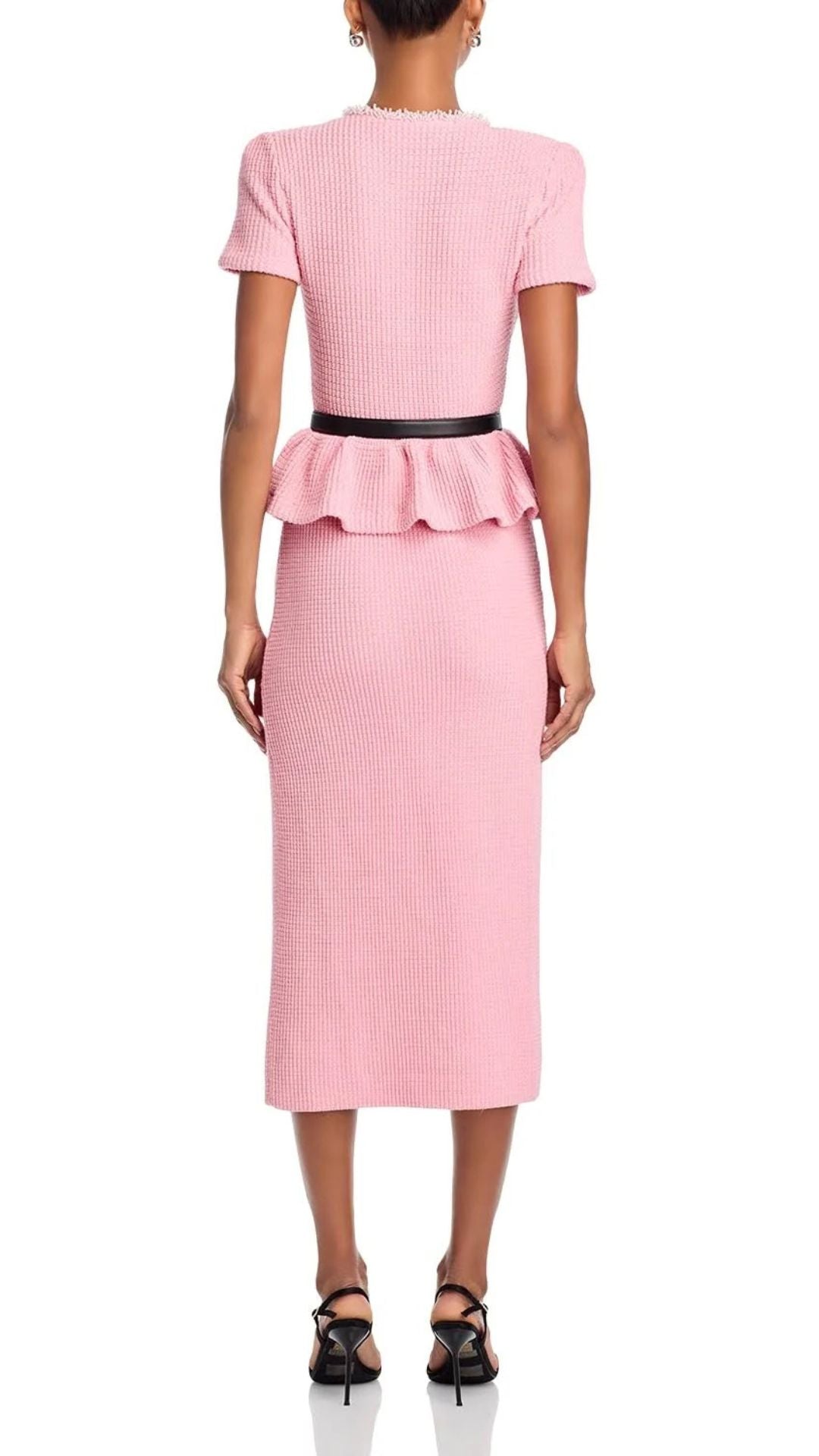 Pink Peplum Knit Midi Dress - Self-Portrait