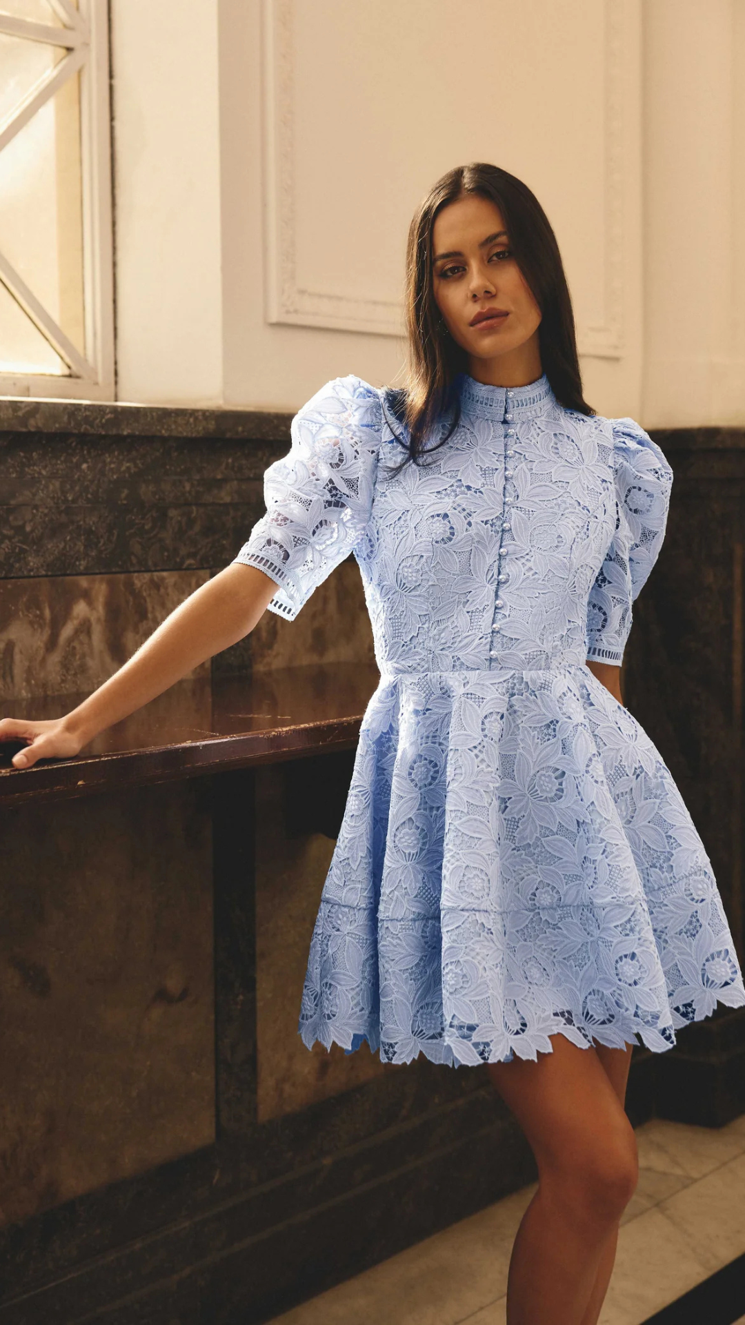 Lacy Puff Sleeve Mini Dress