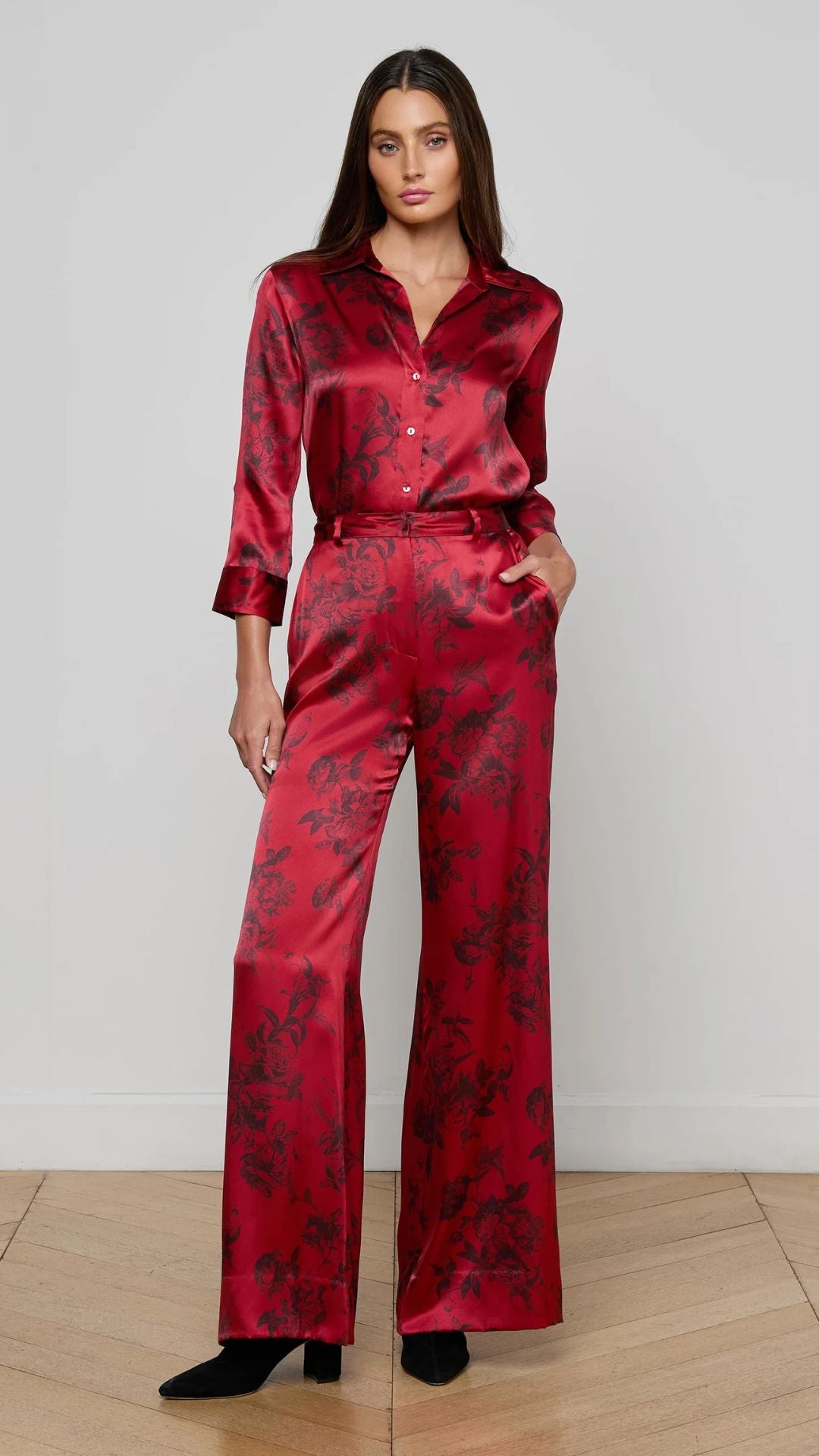 Pilar Wide Leg Pant Burgundy - L'Agence