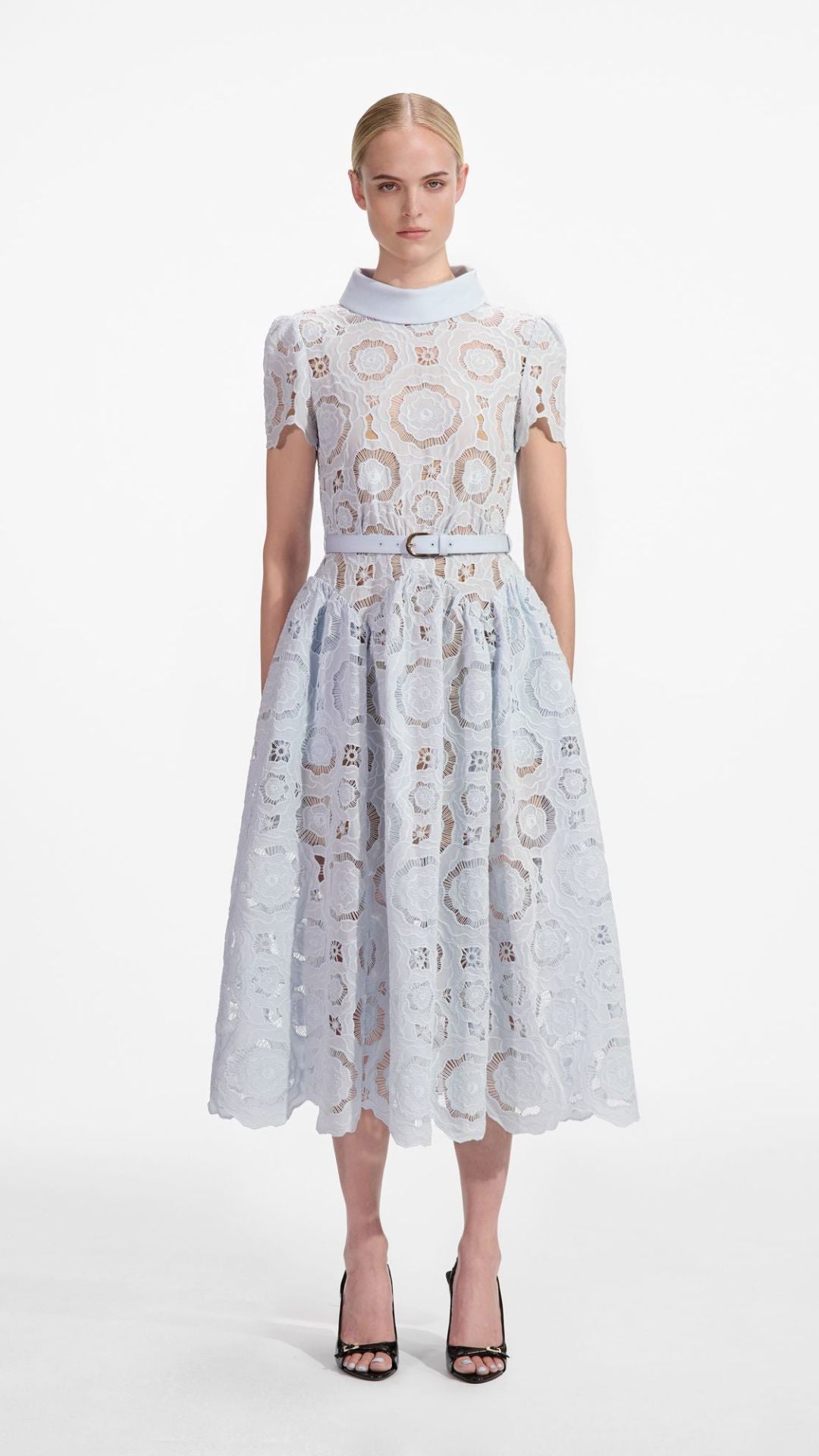 Blue Floral Lace Midi Dress - Self-Portrait