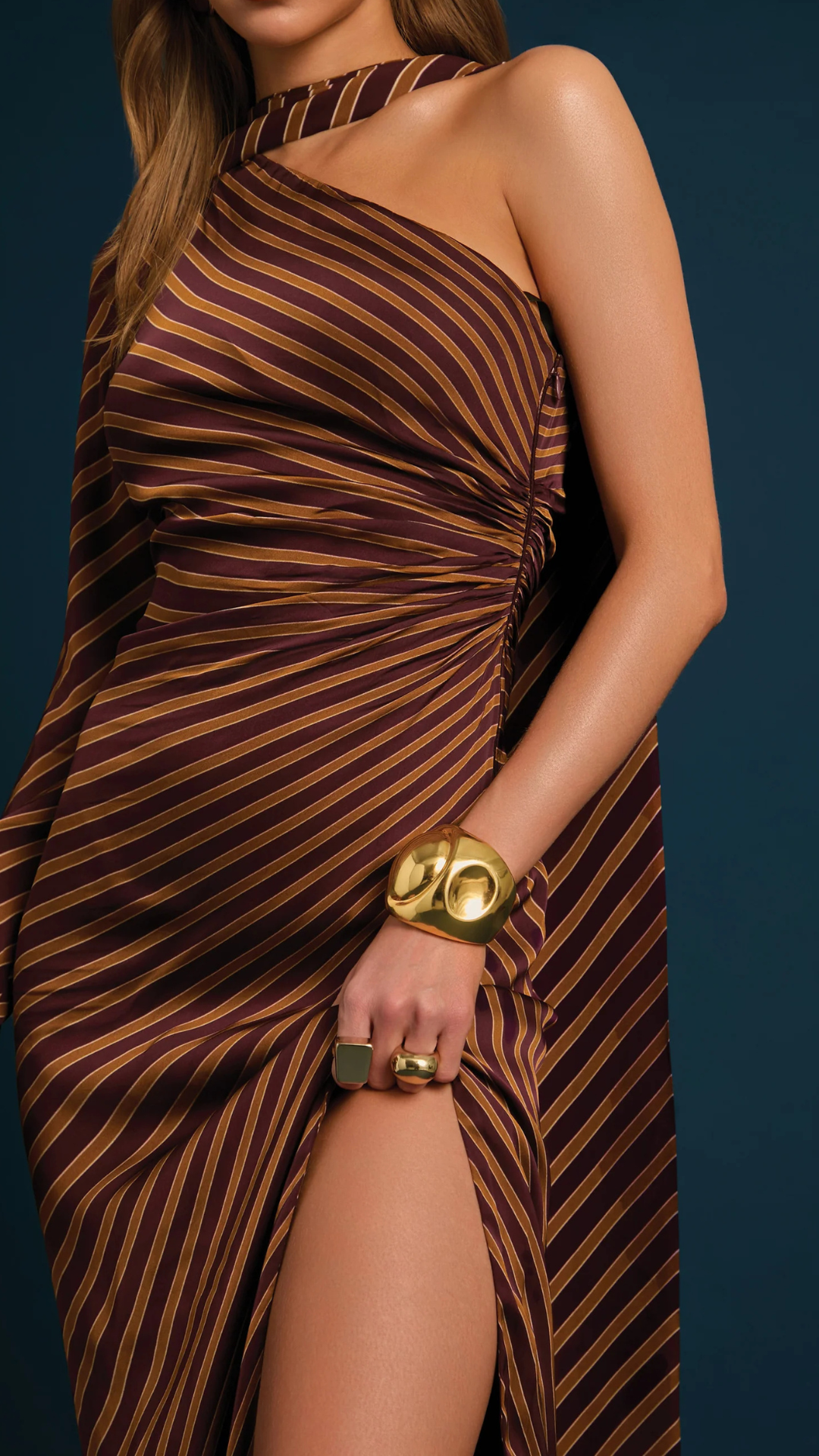 Darcy Halter Long Dress Stripes