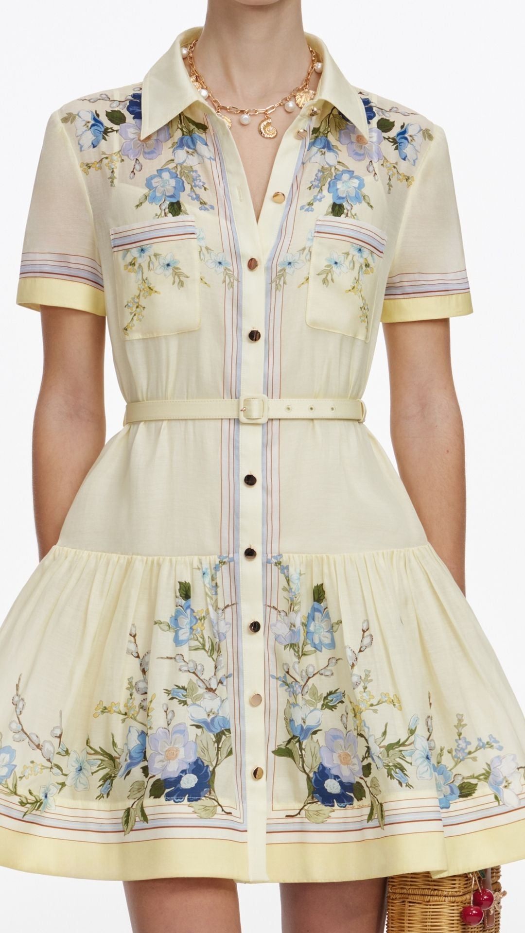 Yellow Floral Organza Mini Dress