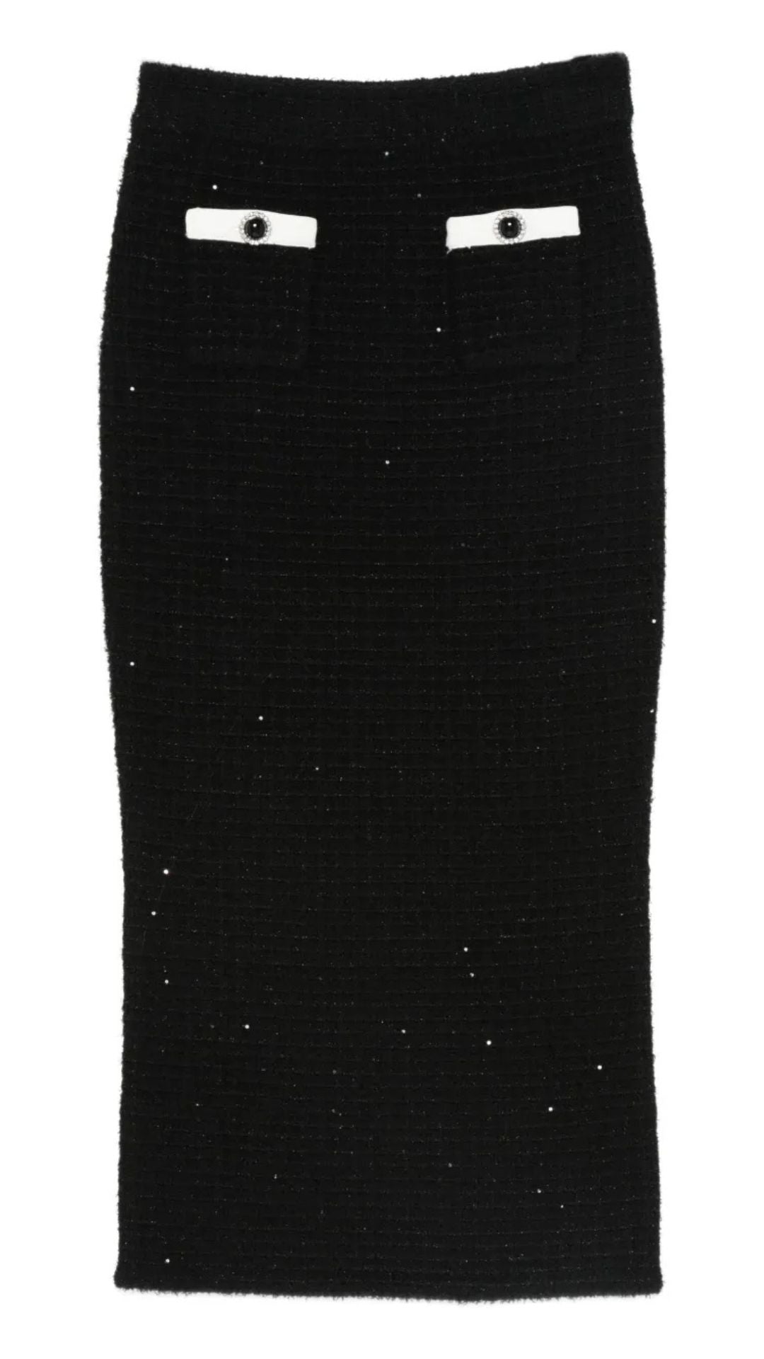 Black Textured Knit Midi Skirt