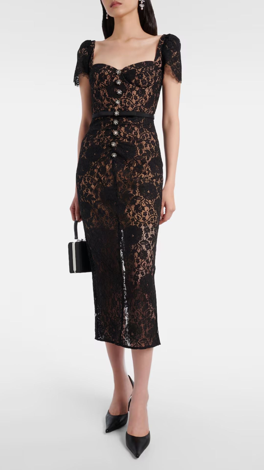 Black Sweetheart Lace Midi Dress