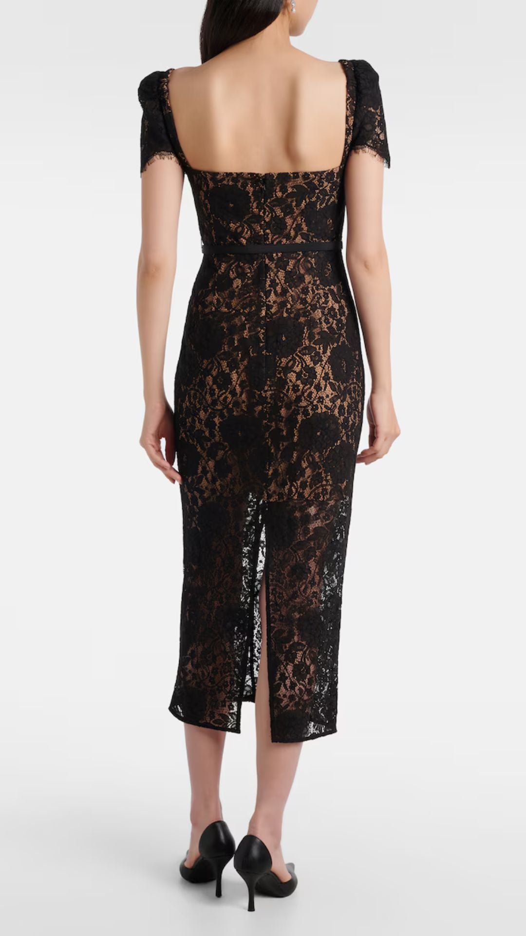 Black Sweetheart Lace Midi Dress