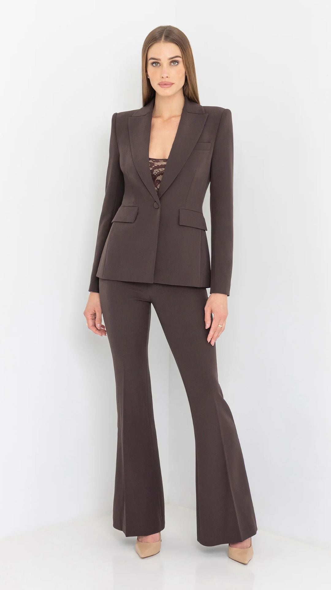 Aimee Crepe Blazer Chocolate - Generation Love