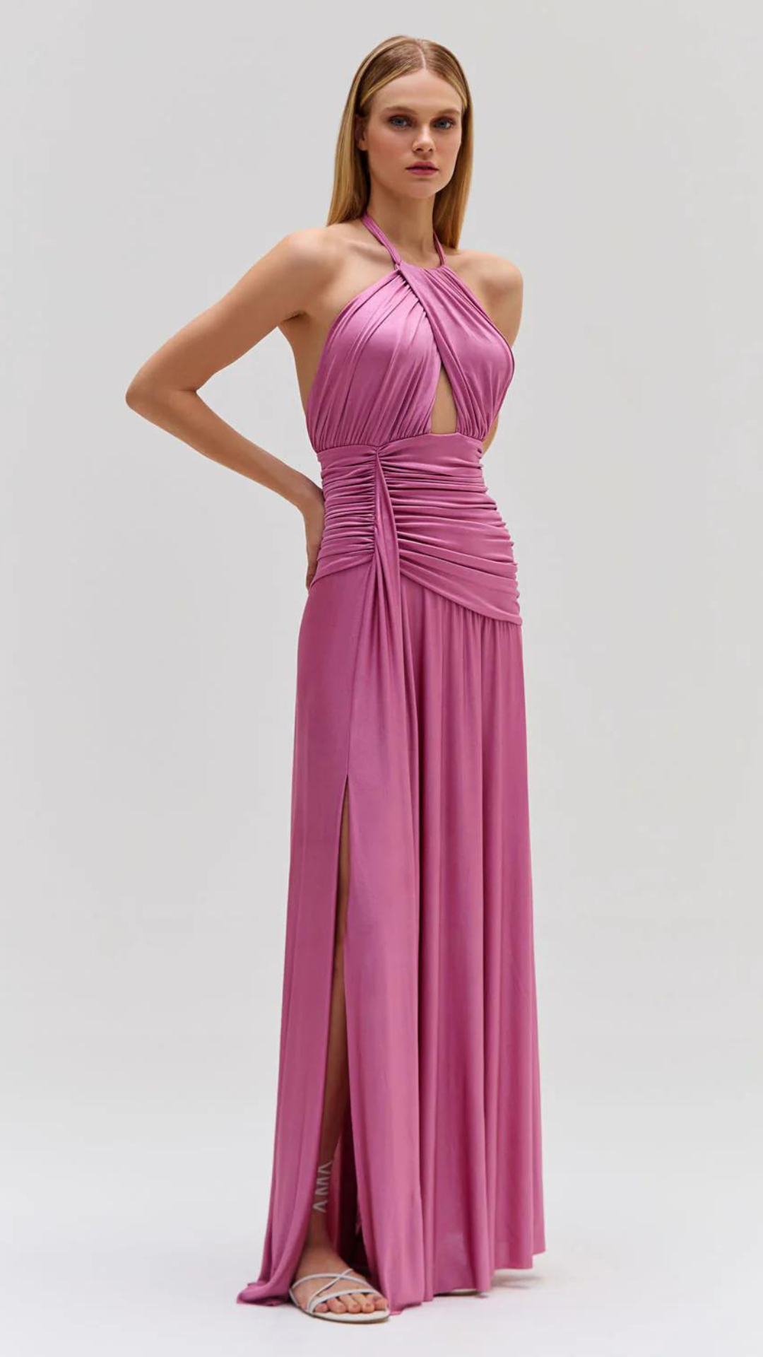 Metallic Jersey Halterneck Maxi Dress - Patbo