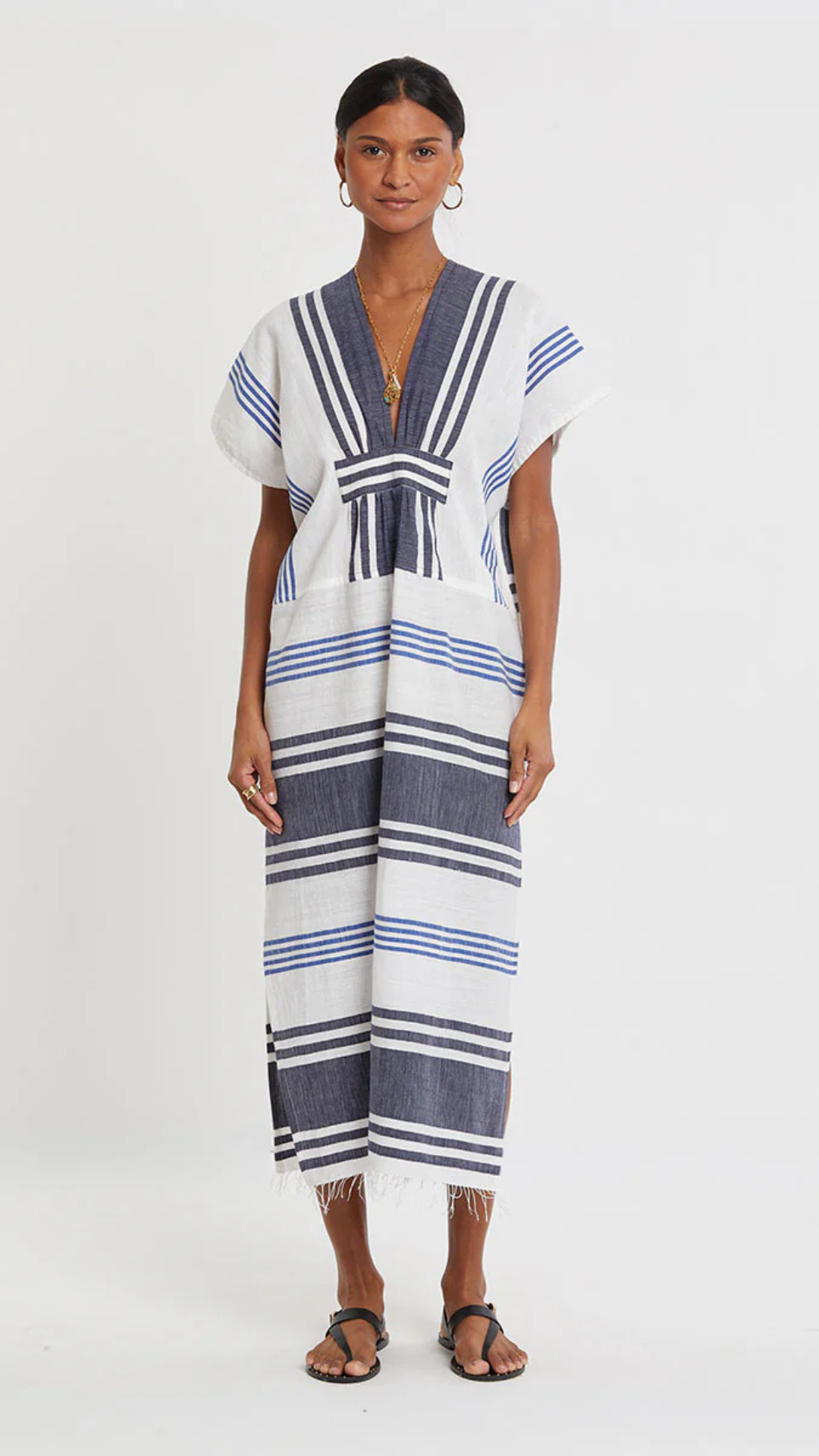 Gasira V Neck Caftan Marina Blue