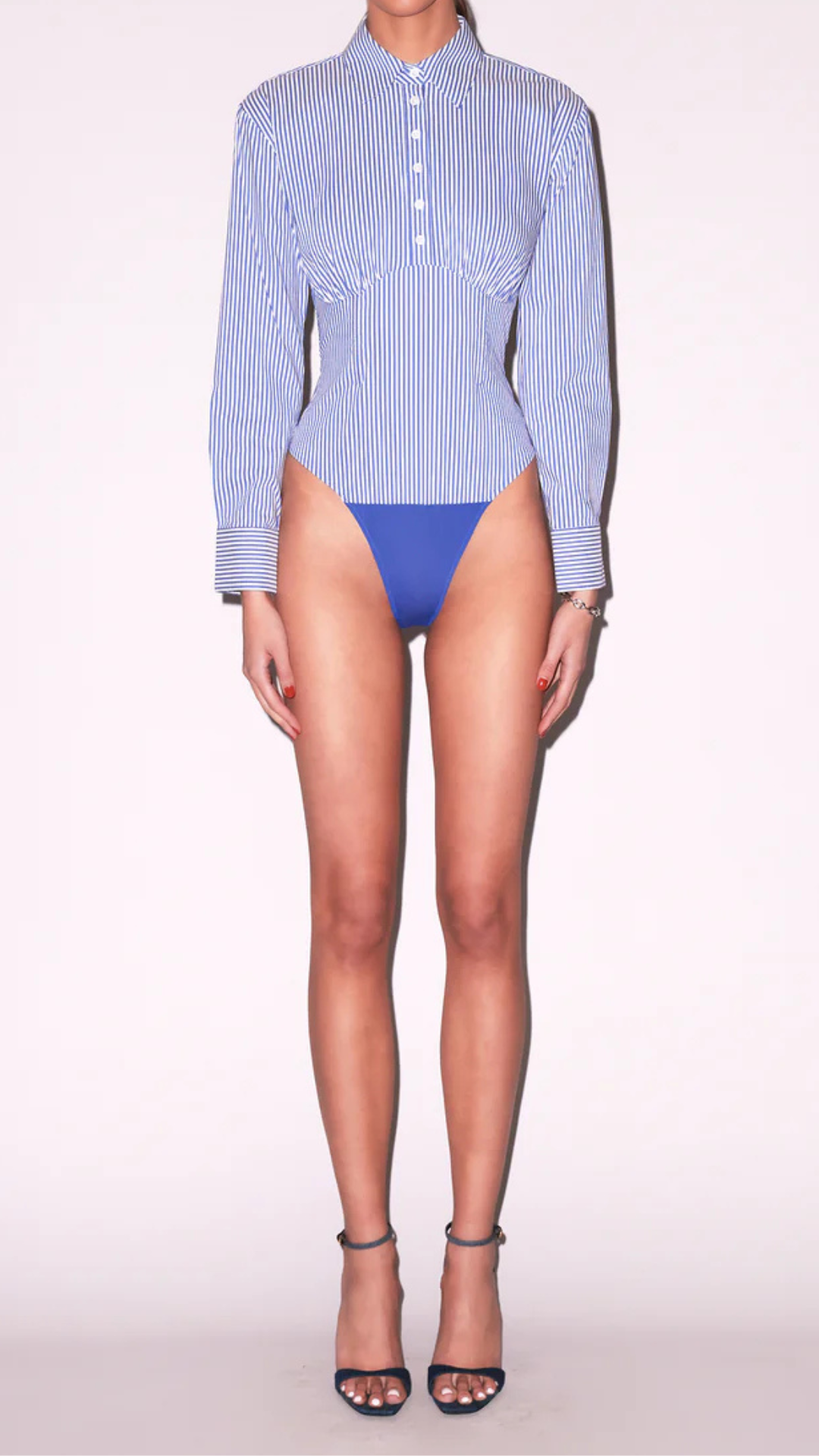 Striped Poplin Button Down Bodysuit - Fleur Du Mal