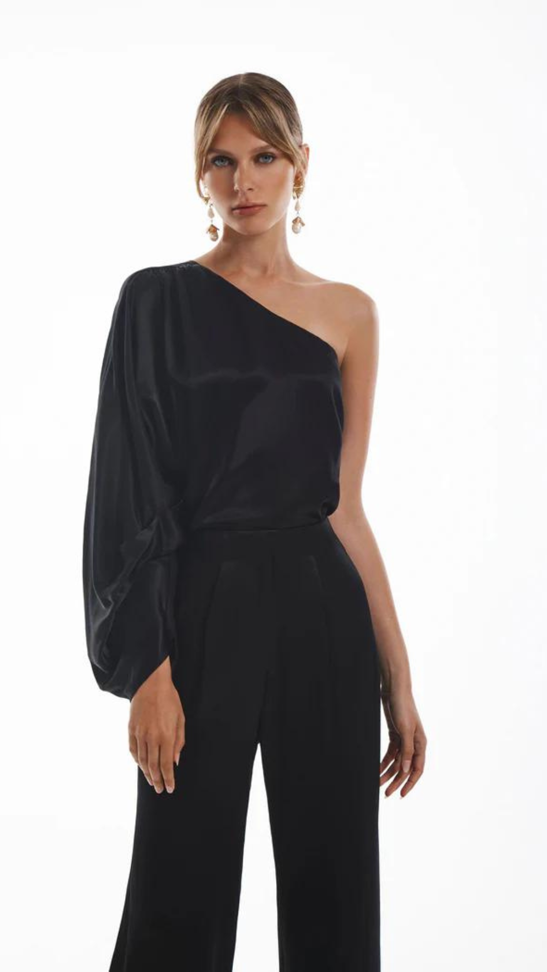 Satin Pleated One Shoulder Blouse - Krisa