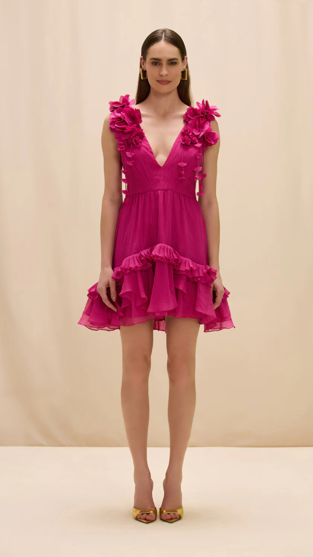 Chiffon Carmen Flowers Mini Dress