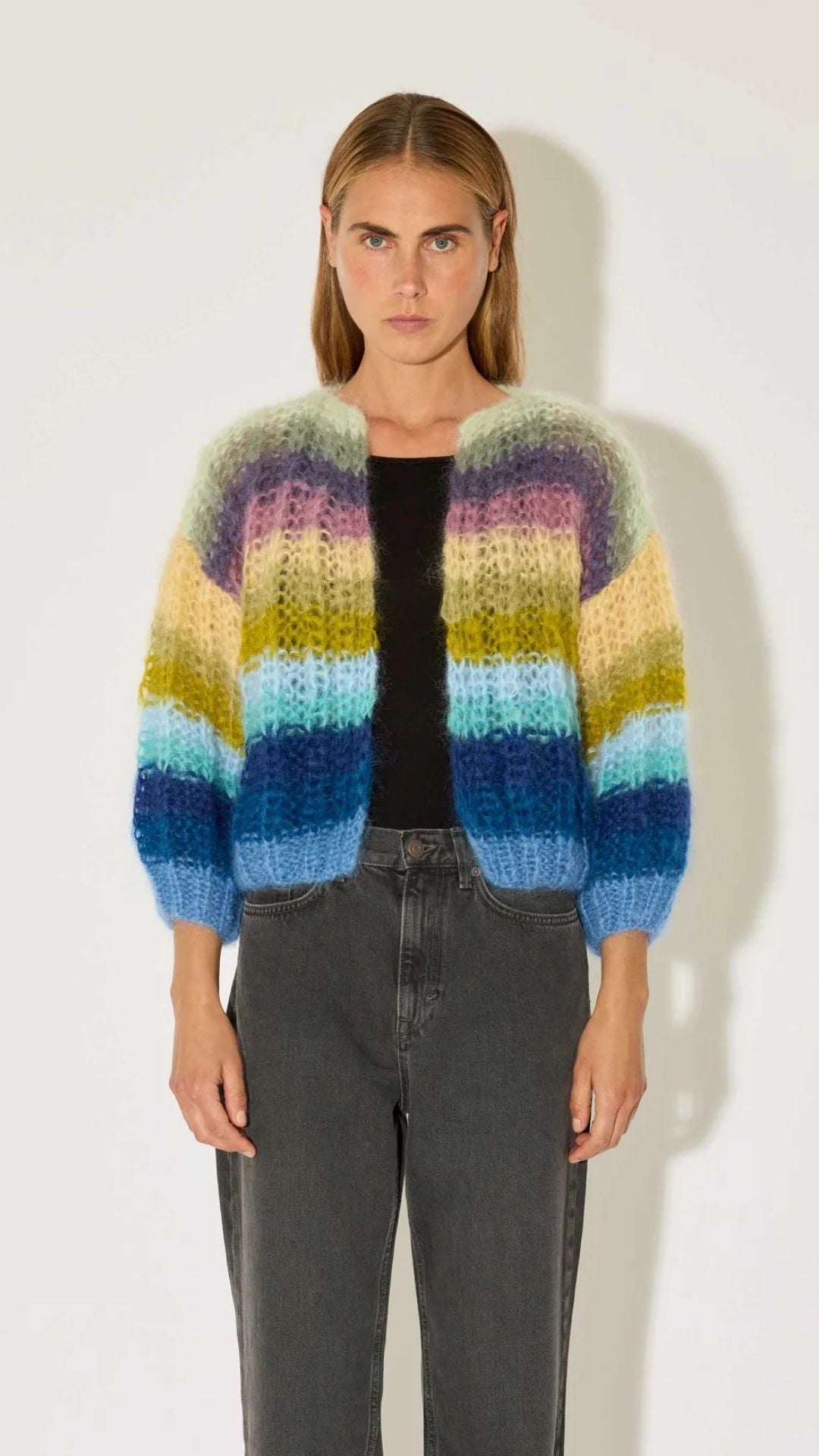 Mohair Ribbed Bomber Cardigan