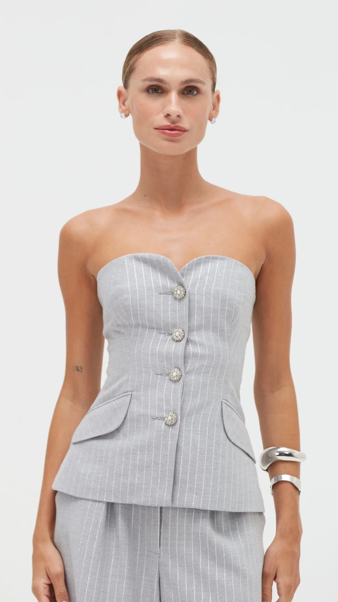 Metallic Pinstripe Strapless Top - Patbo