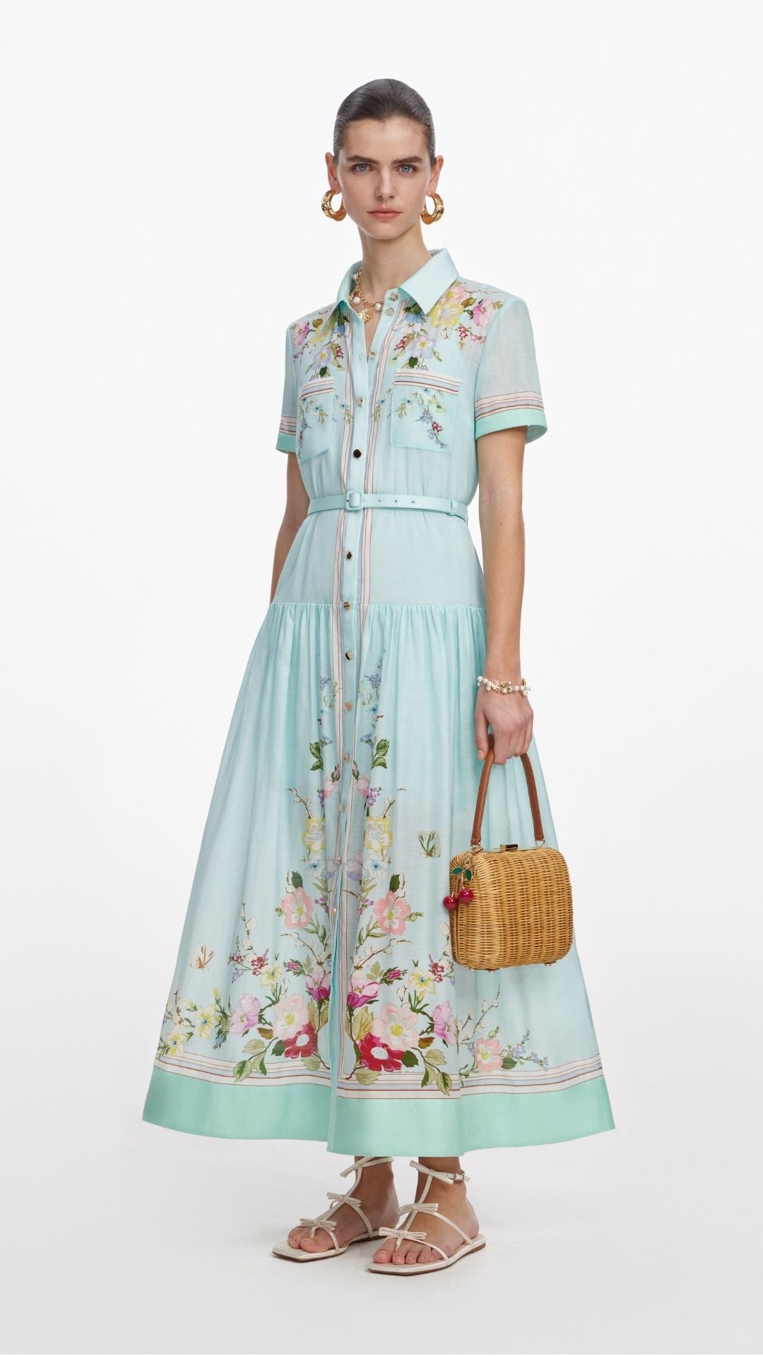 Mint Floral Organza Midi Dress