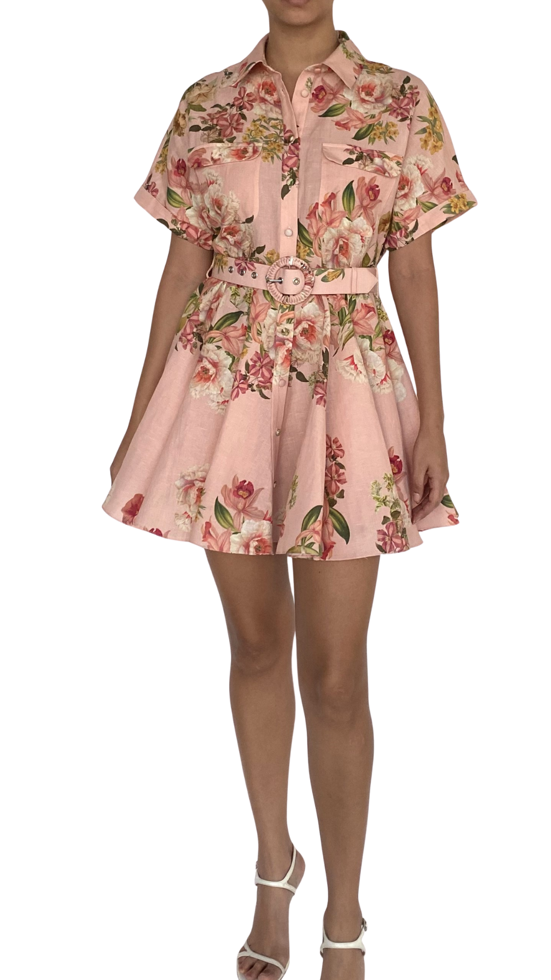 Short Dress With Buckle Belt Peach