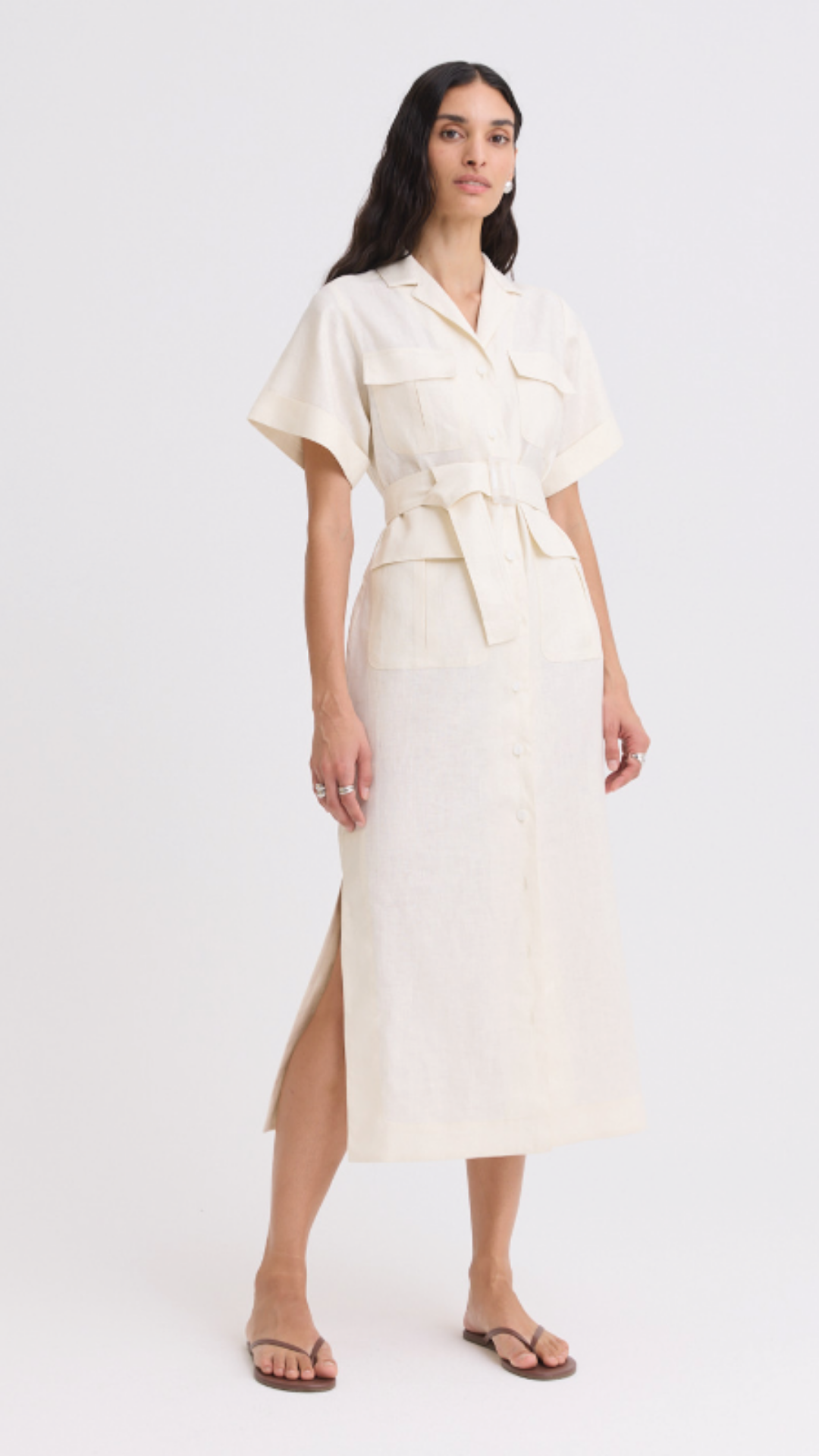 Safari Cream Linen Midi Dress