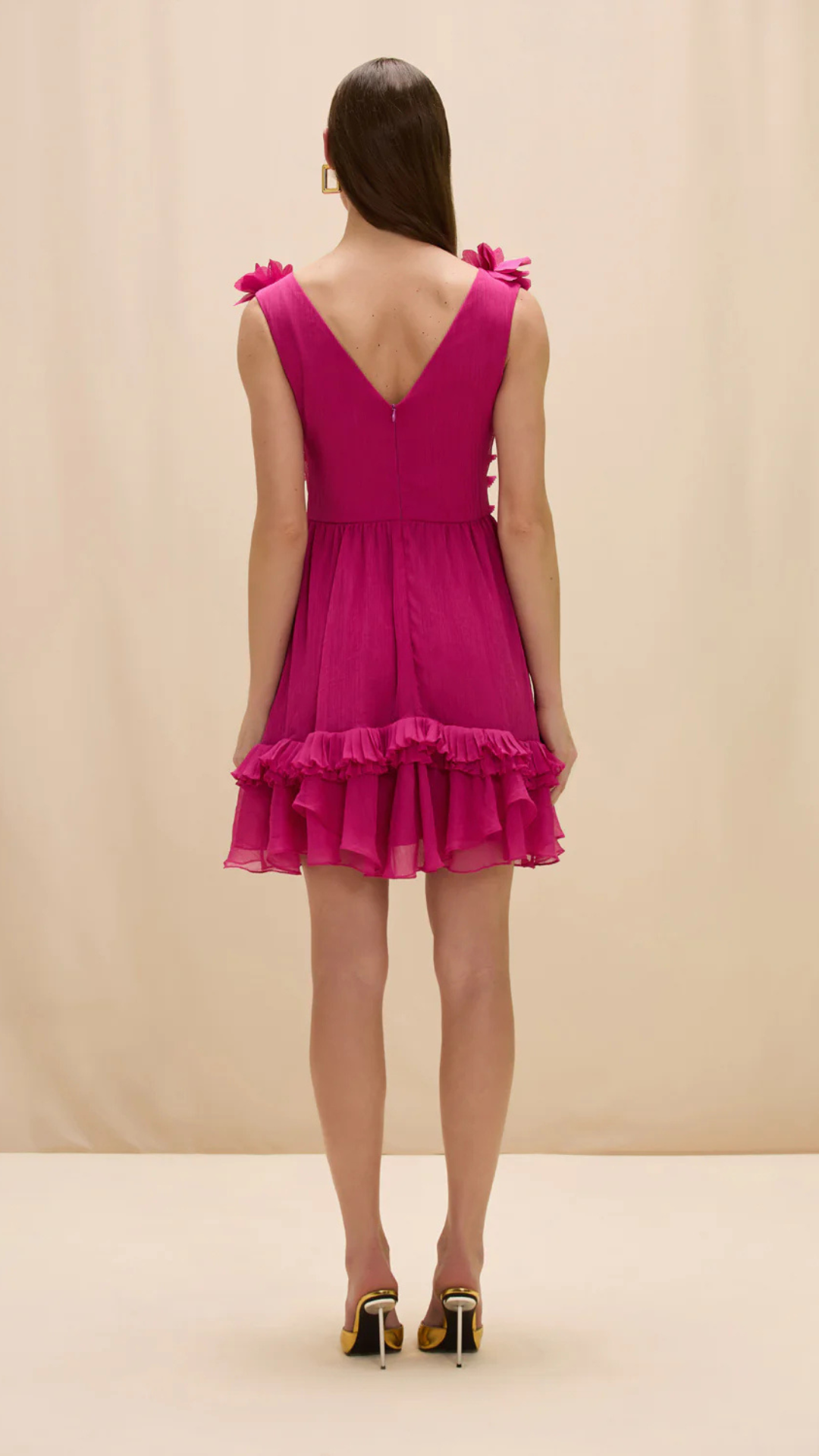 Chiffon Carmen Flowers Mini Dress