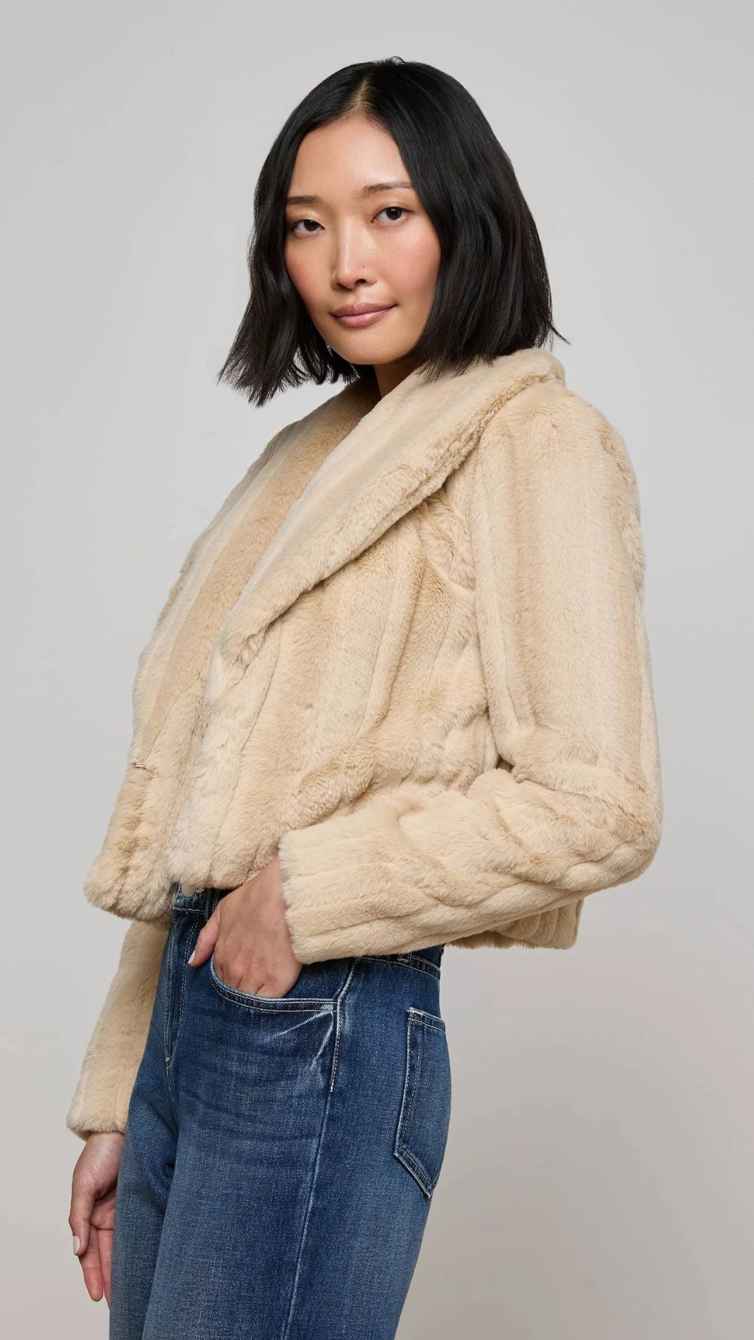 Davt Cropped Faux Fur Jacket