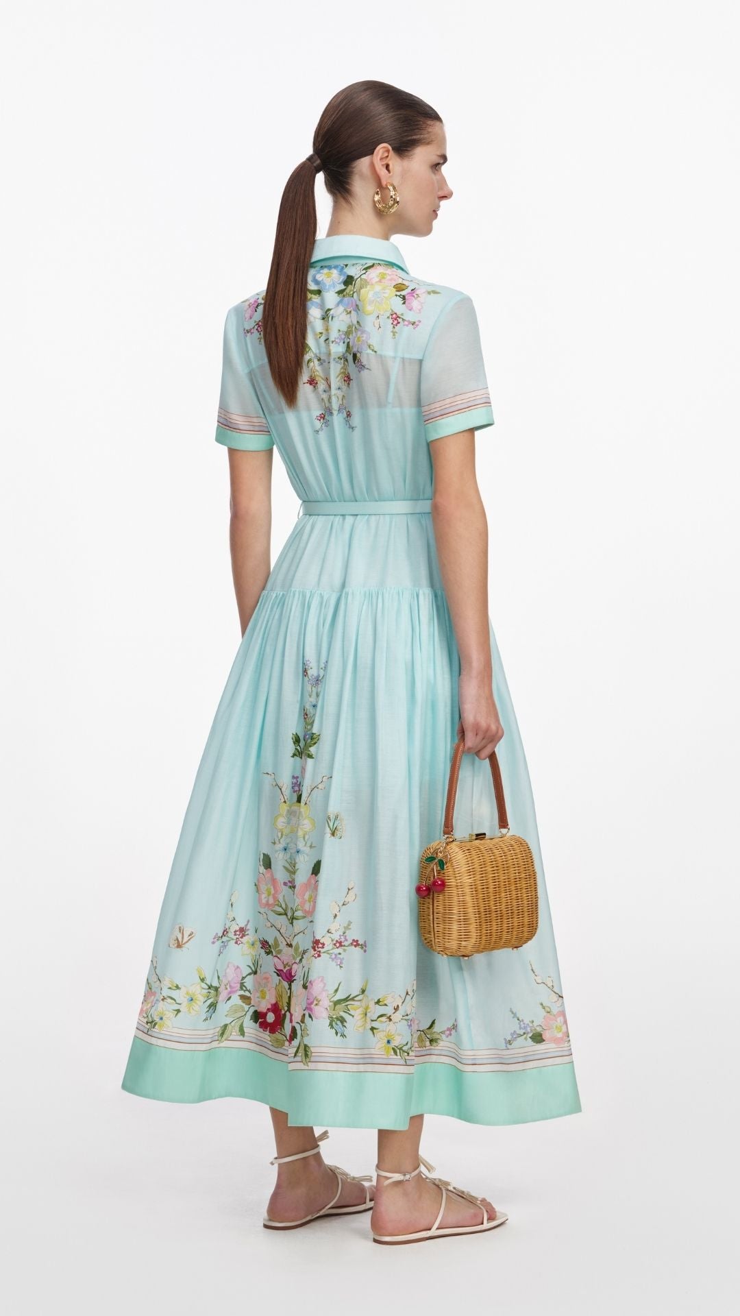 Mint Floral Organza Midi Dress