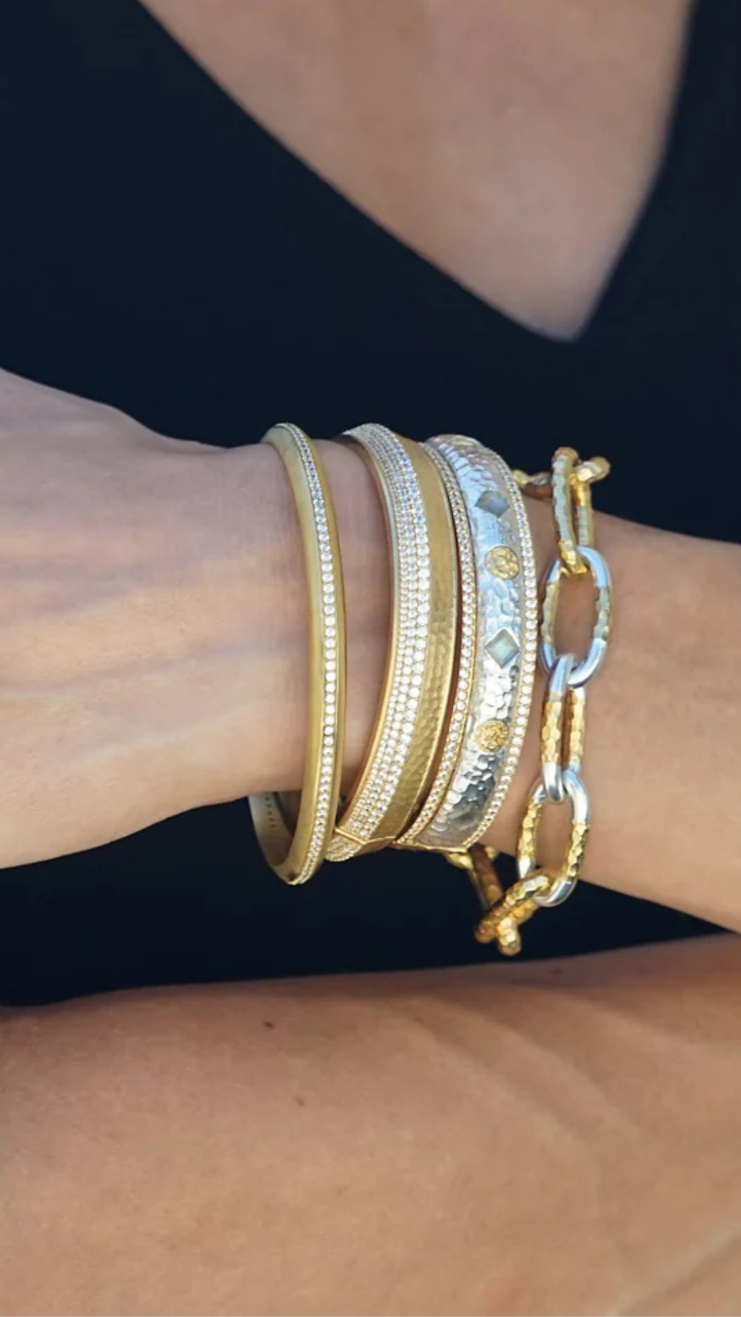 Gold Two Toned Eli Hammered Bracelet