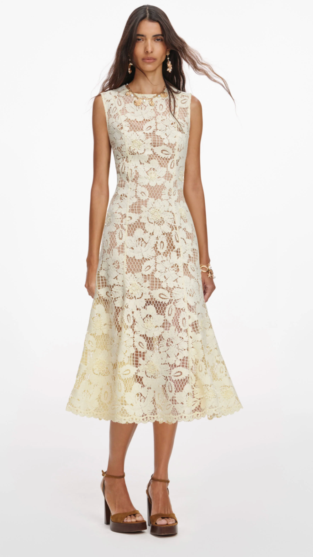 Yellow Crochet Lace Midi Dress