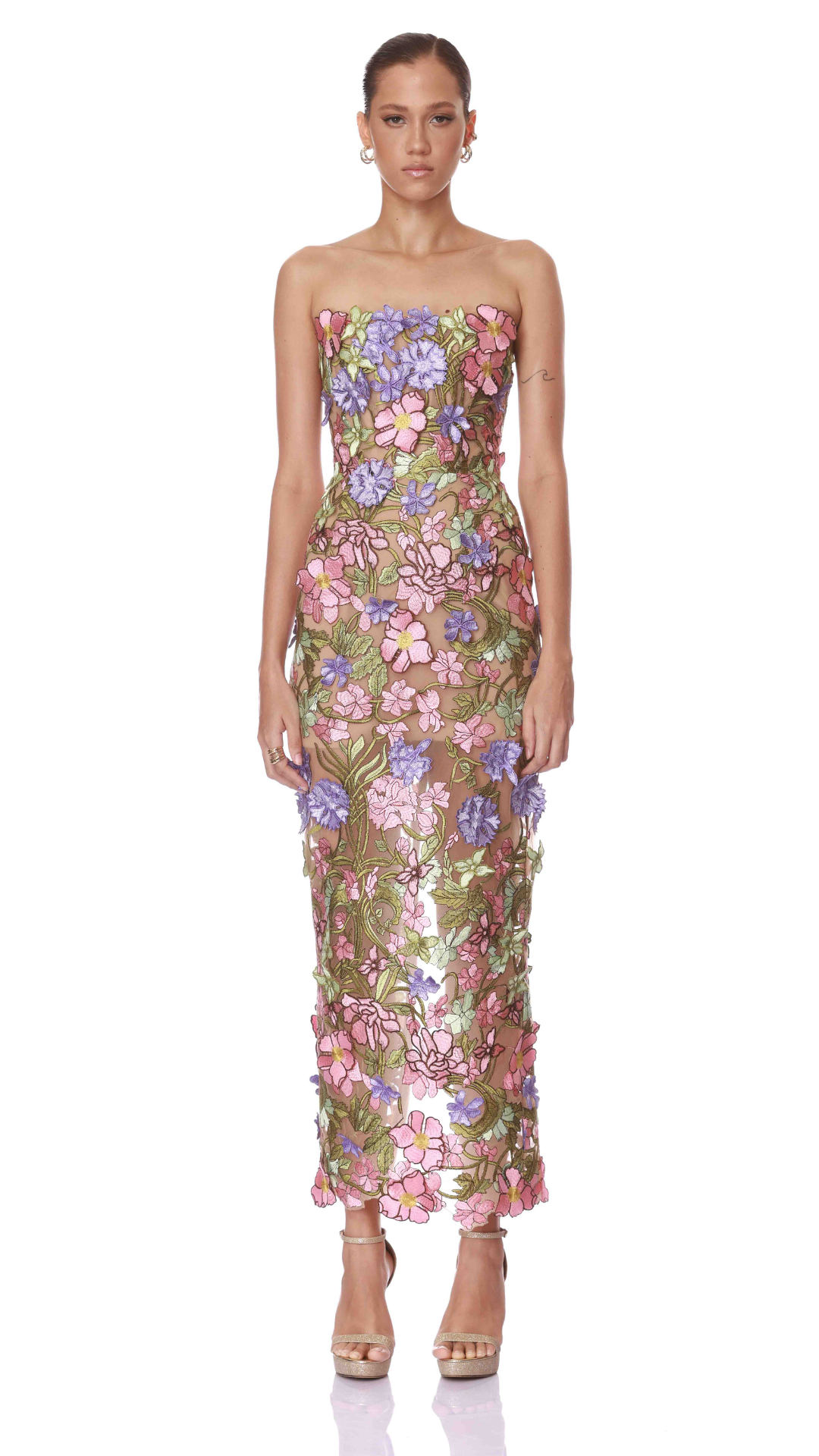 Iris 3D Floral Maraya Strapless Ankle Dress