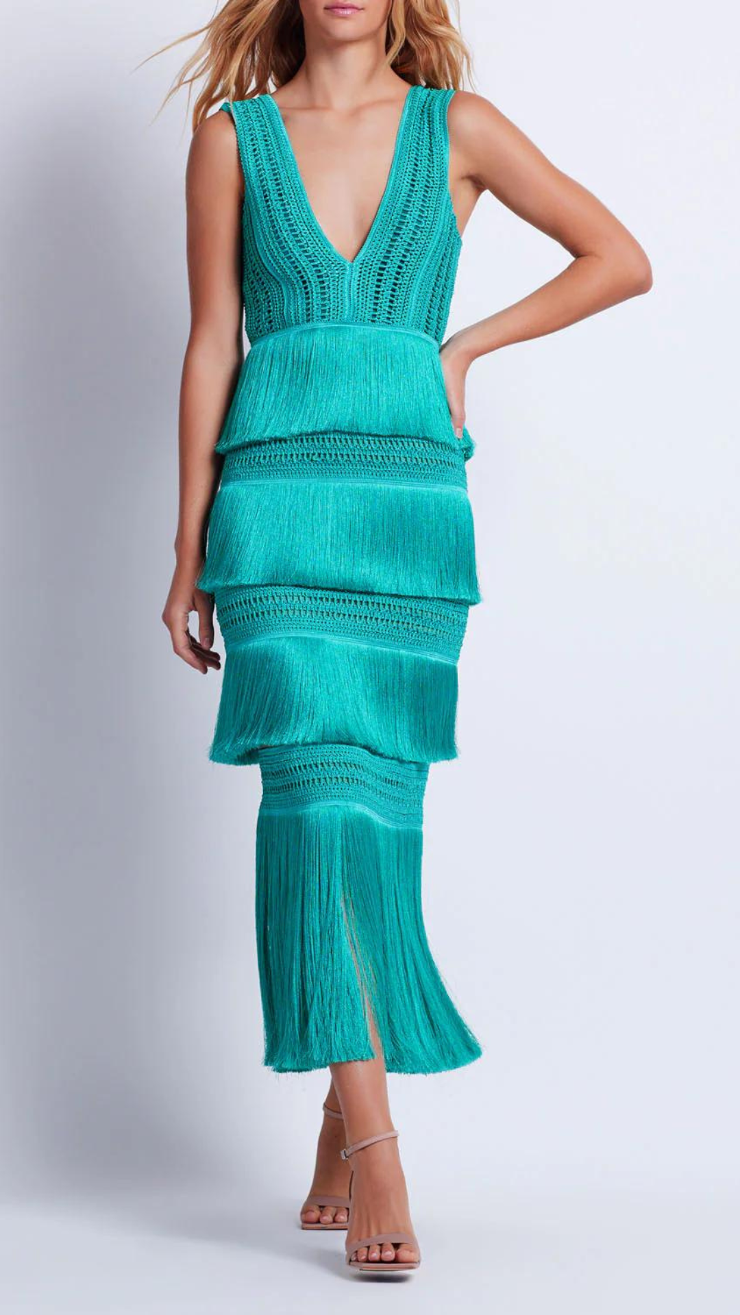 Plunging Fringe Midi Dress - Patbo