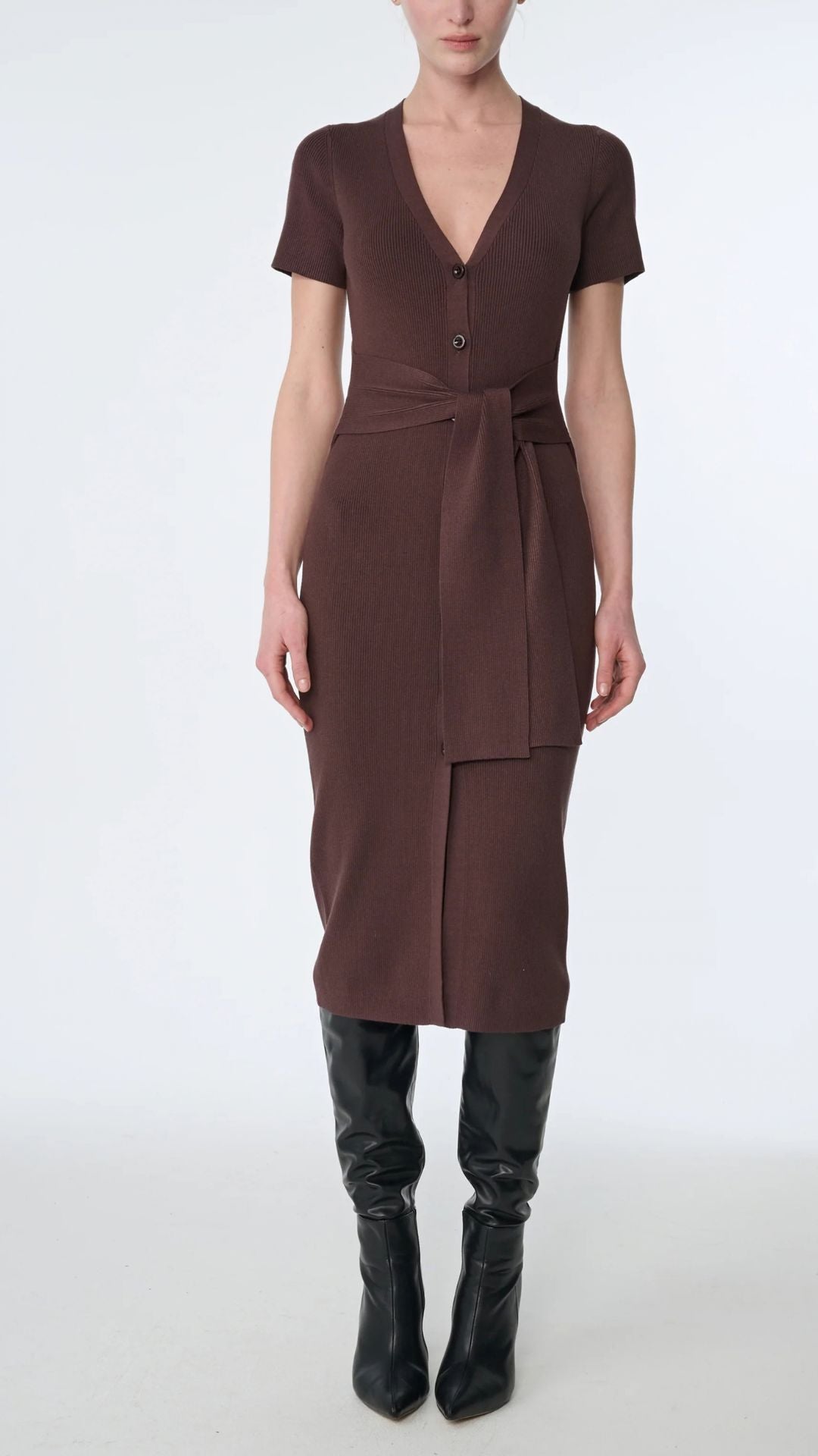 Agnes Short Sleeve Cardi Dress Espresso - Toccin