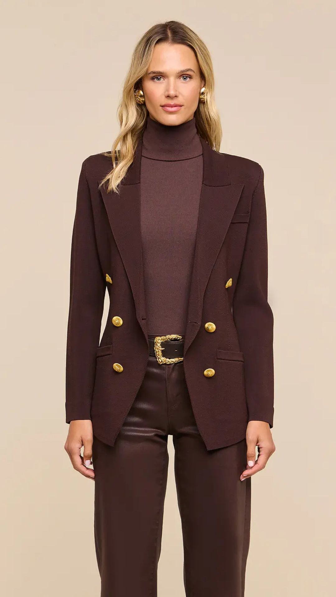 Amelia Knit Blazer Dark Java/Gold - L'Agence