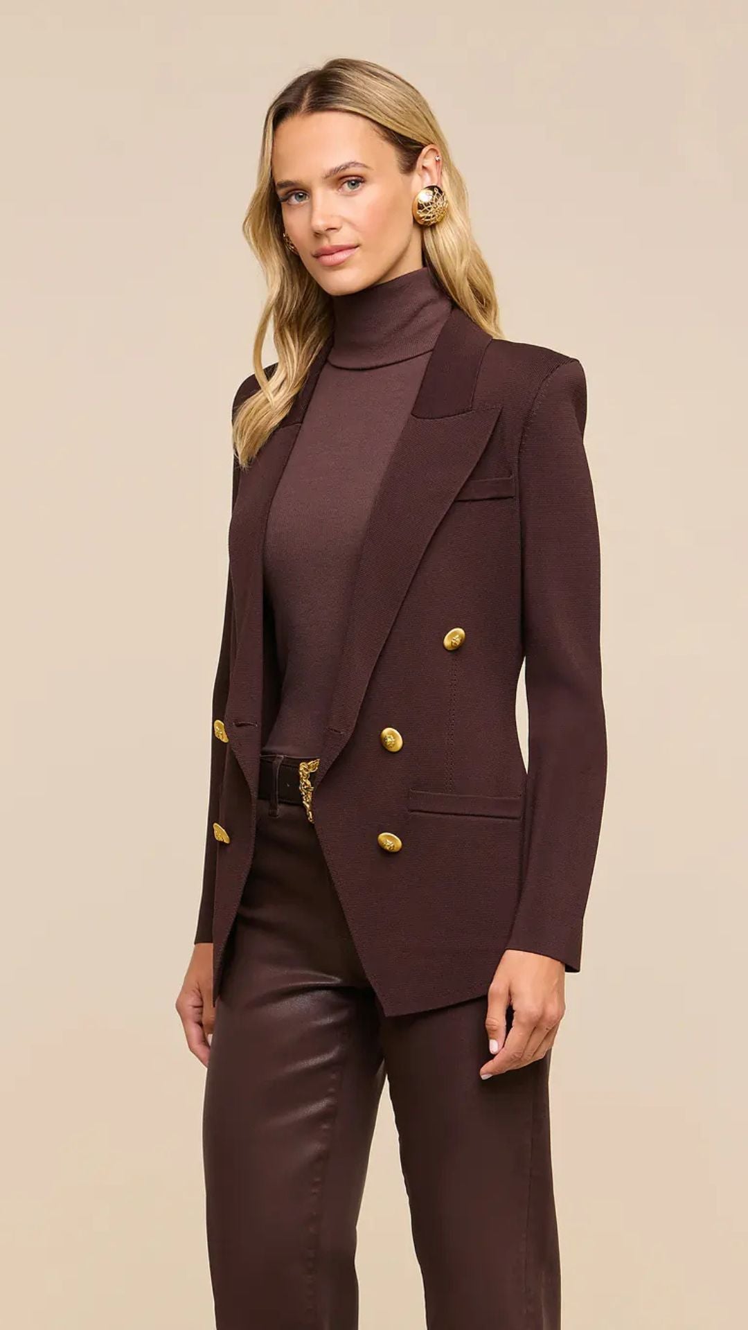 Amelia Knit Blazer Dark Java/Gold - L'Agence