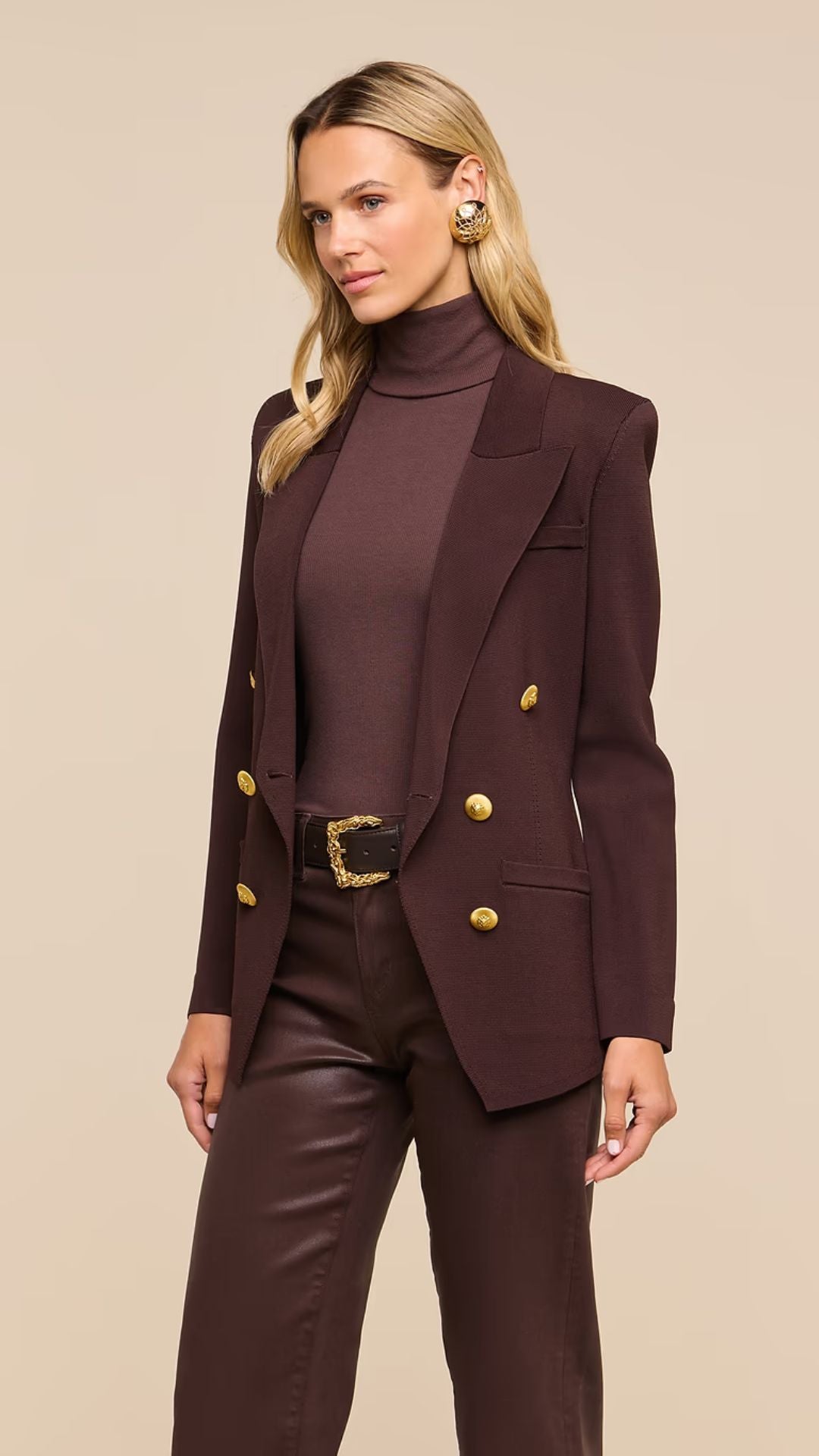 Amelia Knit Blazer Dark Java/Gold - L'Agence