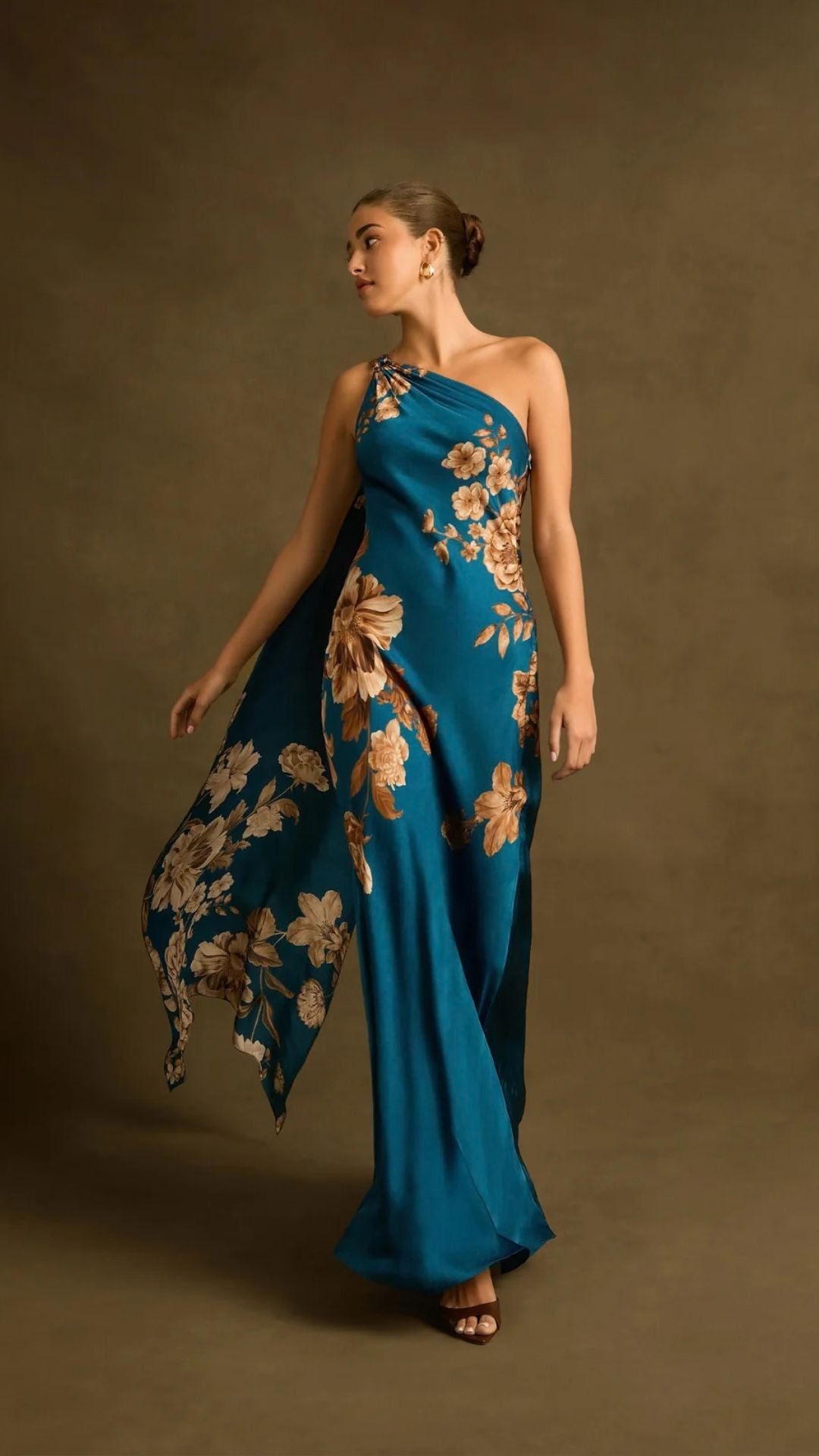Ashi One-Shoulder Sash Dress Teal - Hemant and Nandita