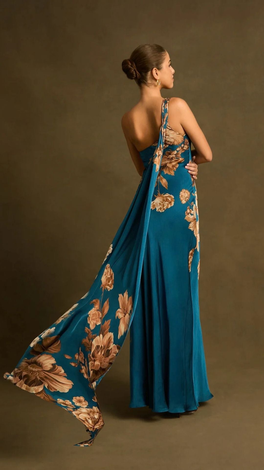 Ashi One-Shoulder Sash Dress Teal - Hemant and Nandita