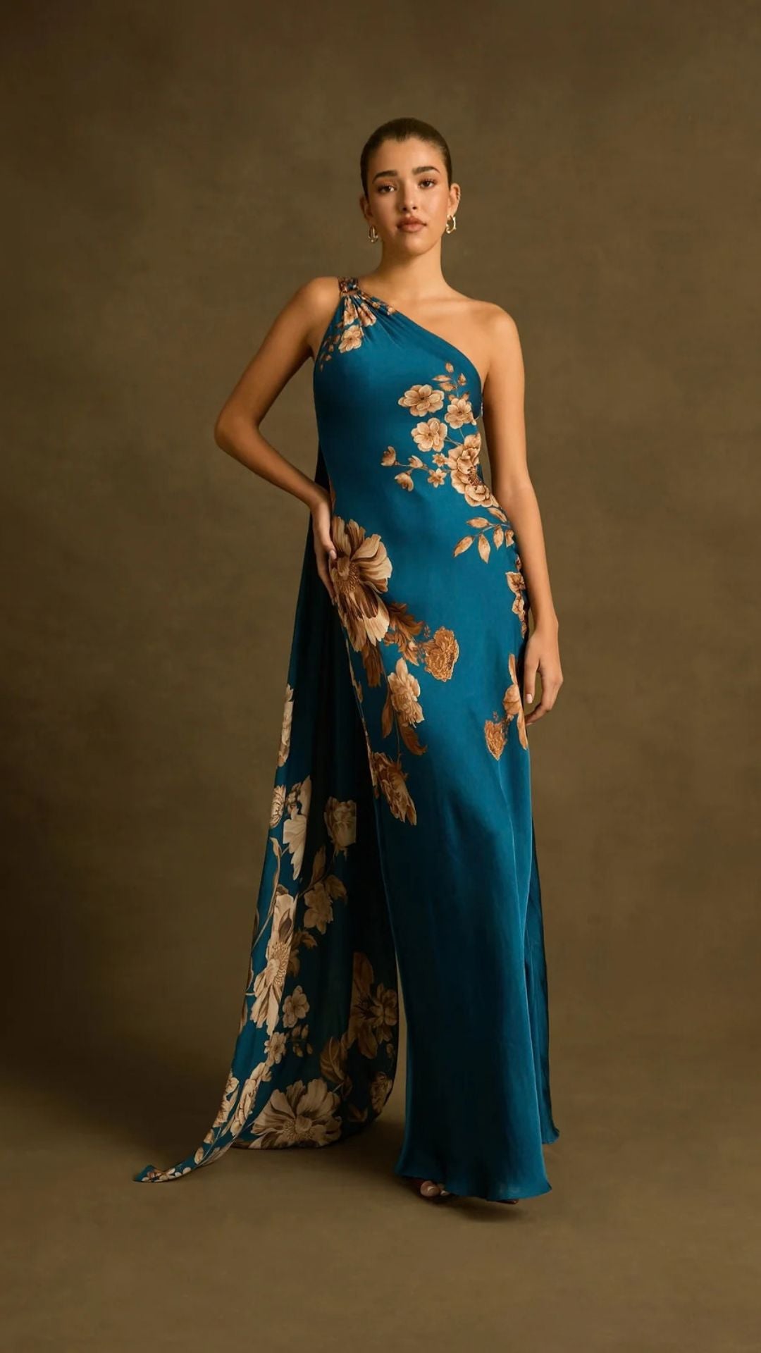 Ashi One-Shoulder Sash Dress Teal - Hemant and Nandita