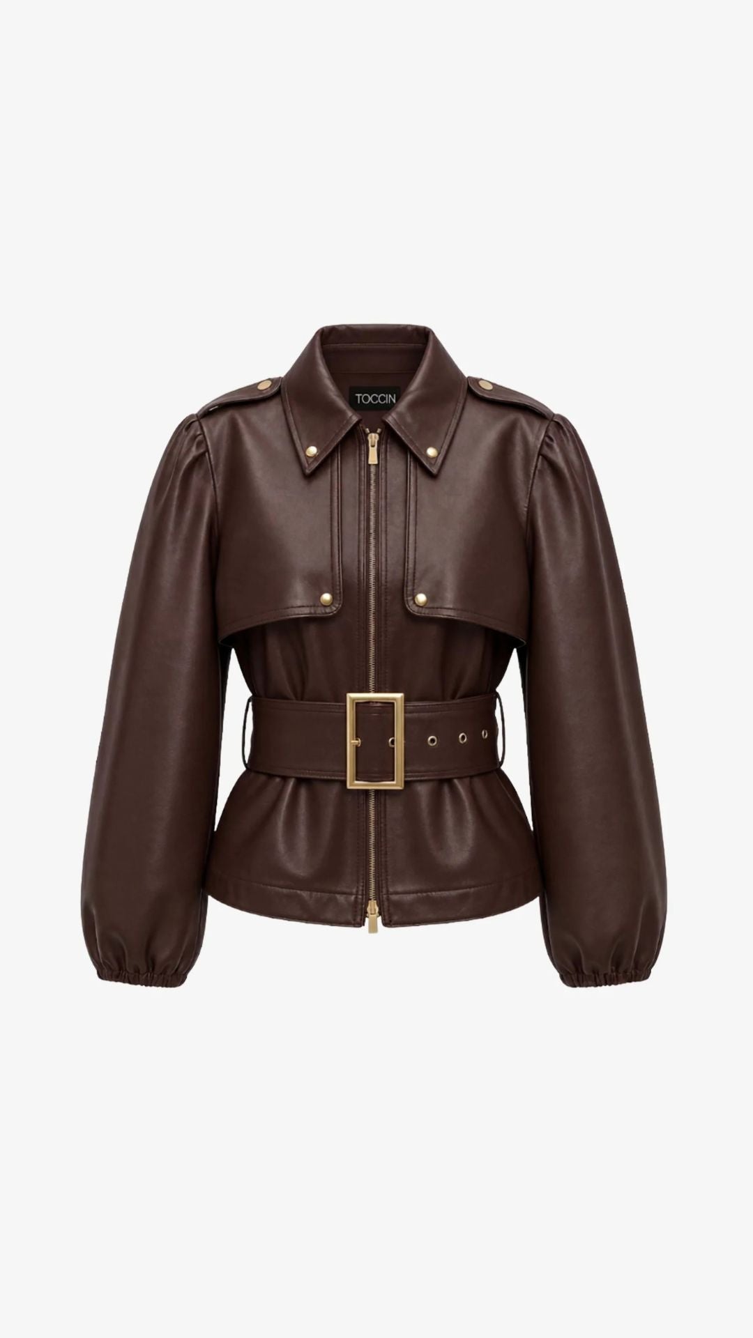 Brighton Belted Zip-Front Jacket Espresso - Toccin