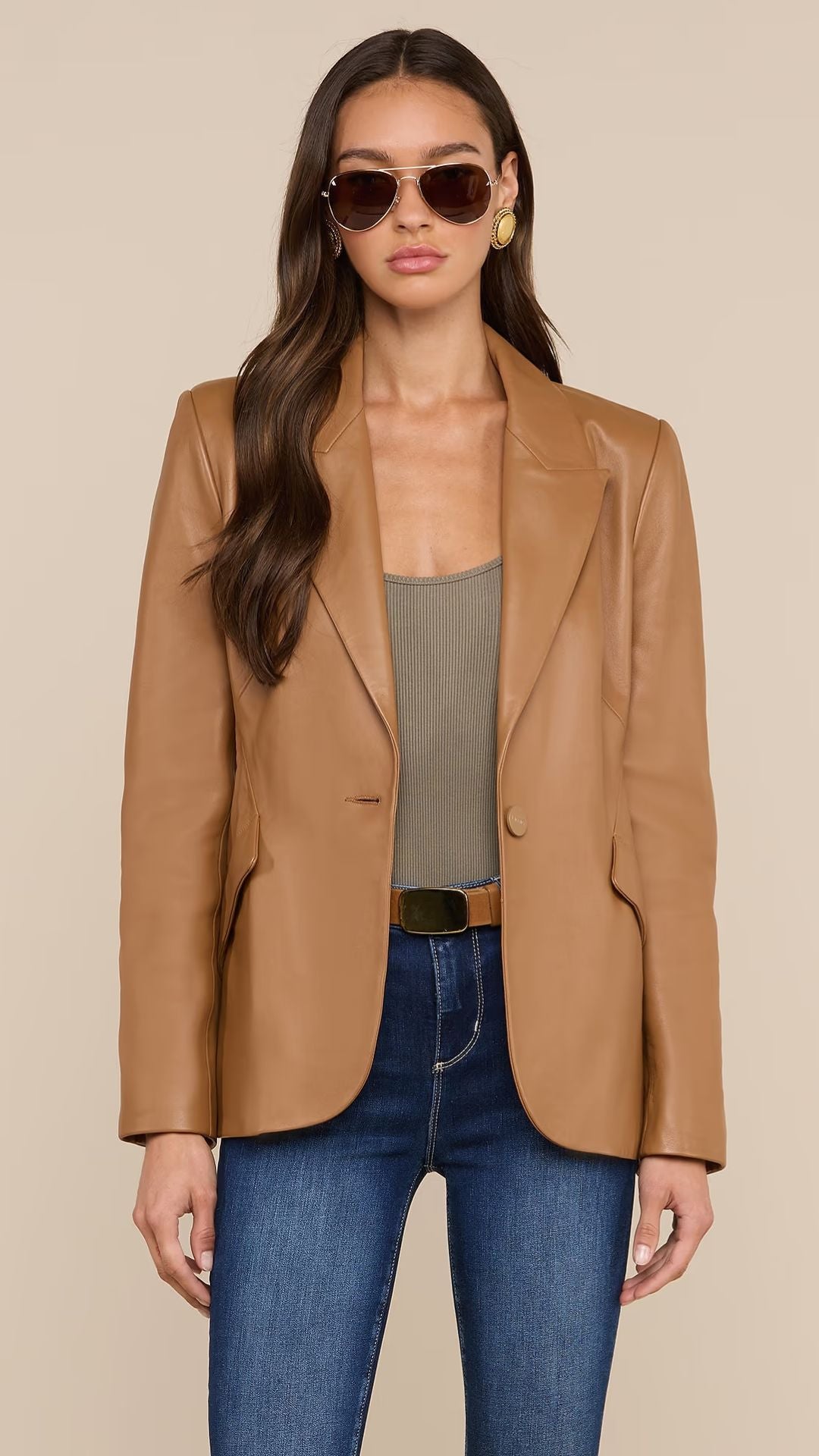 Chamberlain Leather Blazer Soft Cognac - L'Agence