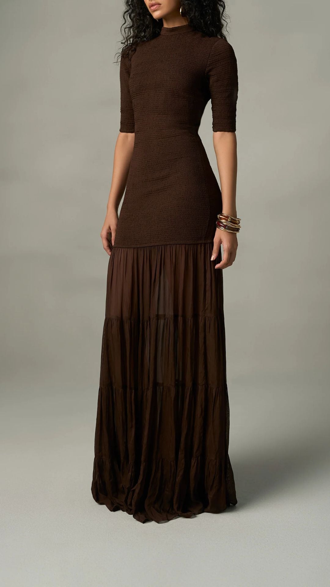 Dawn Smocked Maxi Dress Brown - Rococo Sand