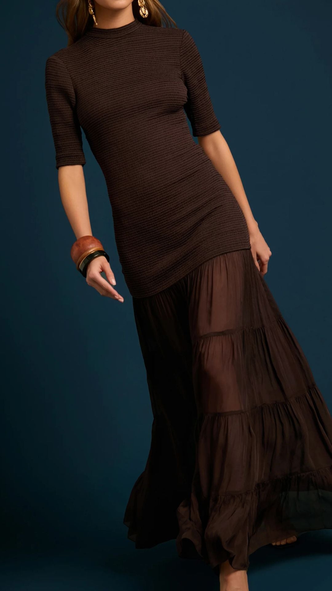 Dawn Smocked Maxi Dress Brown - Rococo Sand