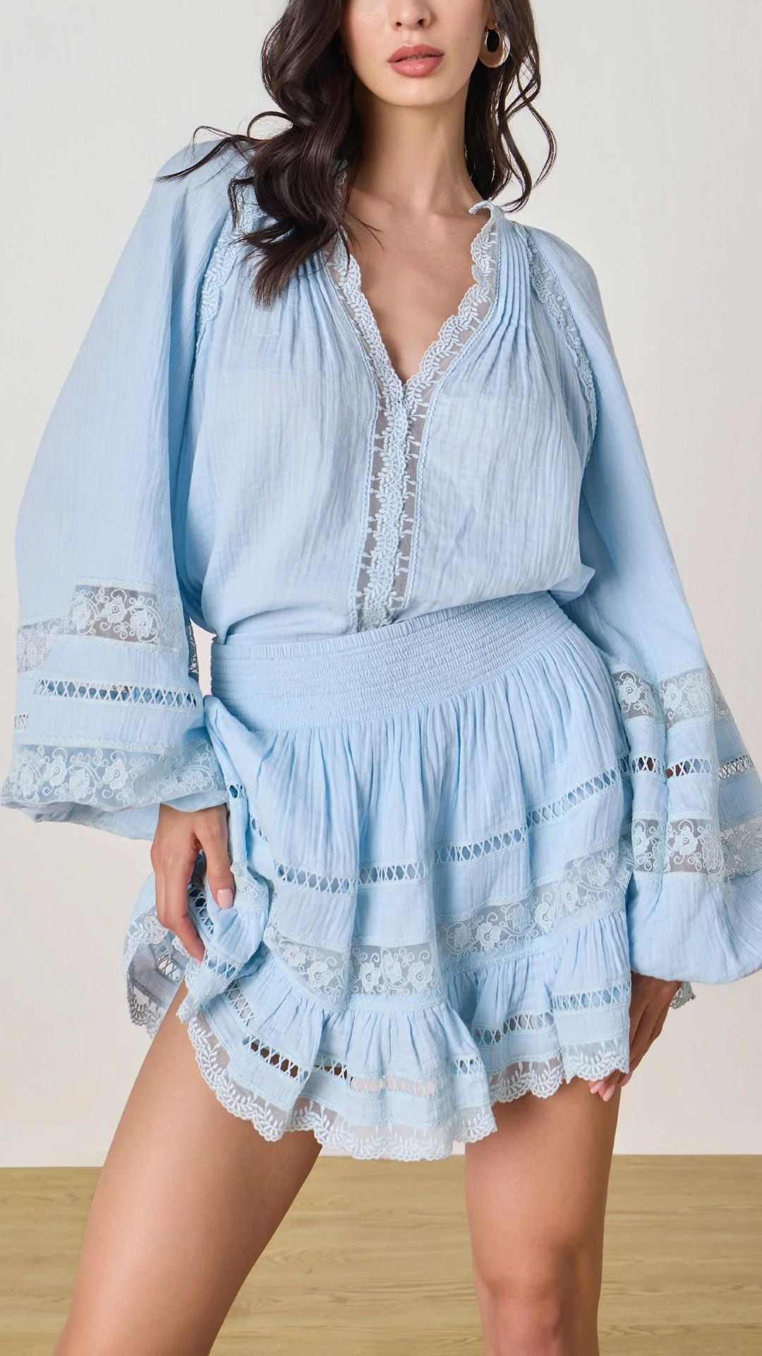 Dove Blue Lace Skirt - Rococo Sand