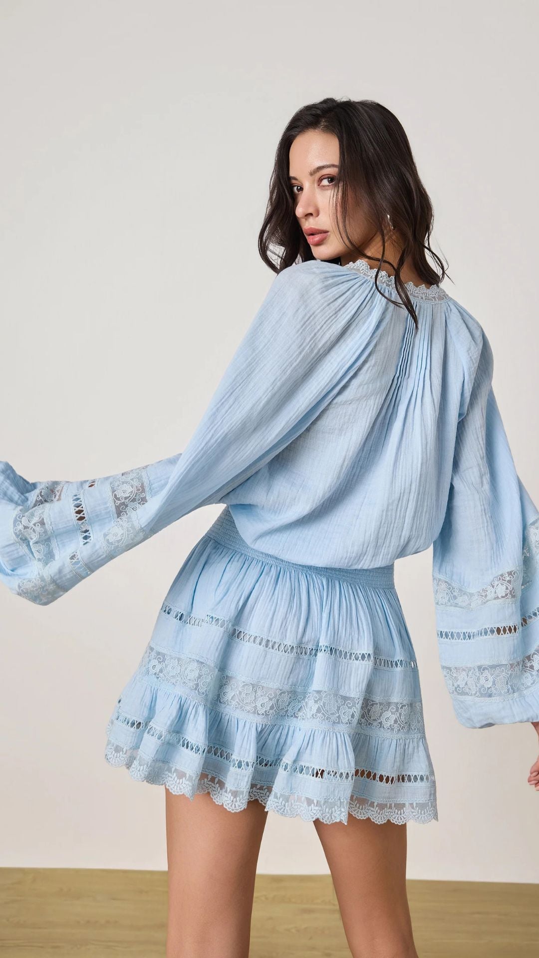 Dove Blue Lace Skirt - Rococo Sand