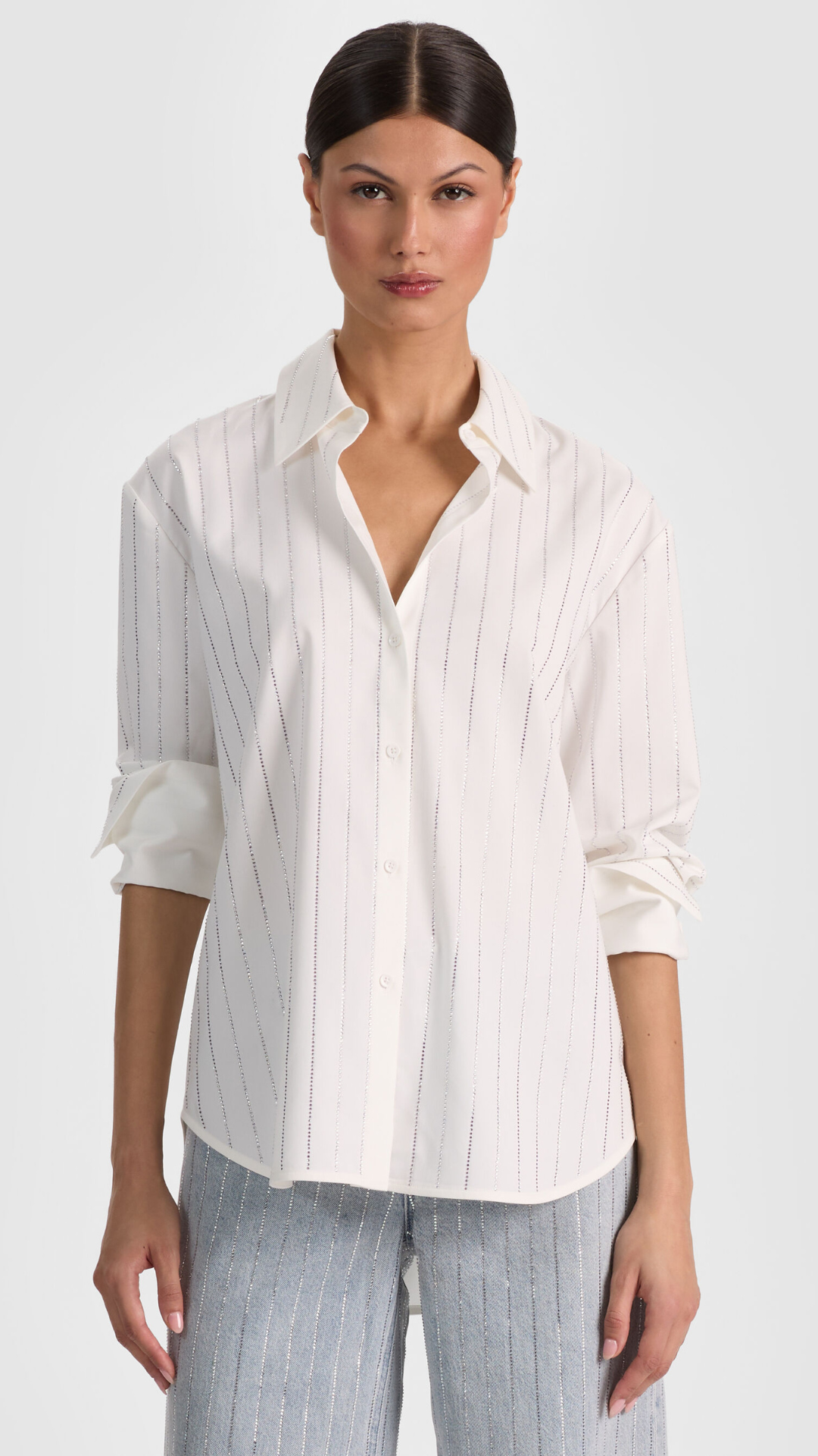 Finely Embellished Oversized Button Down - Alice and Olivia