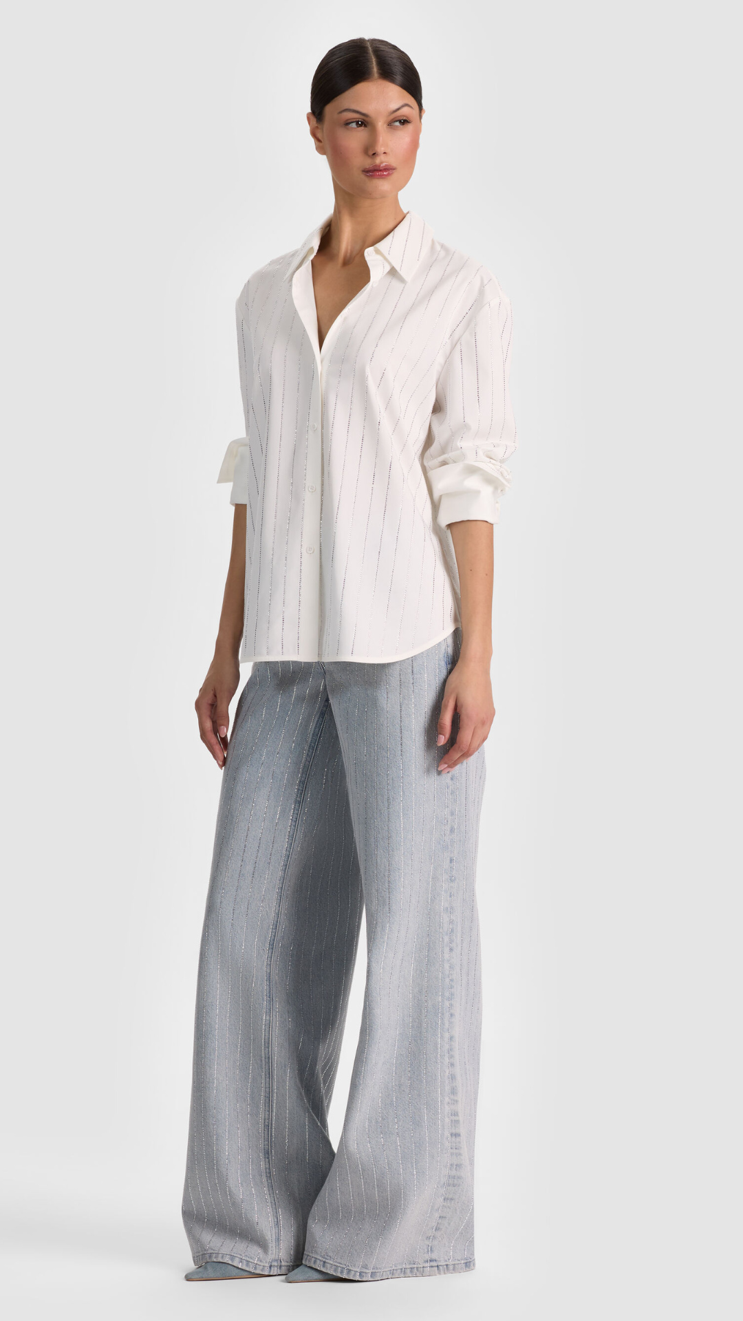Finely Embellished Oversized Button Down - Alice and Olivia