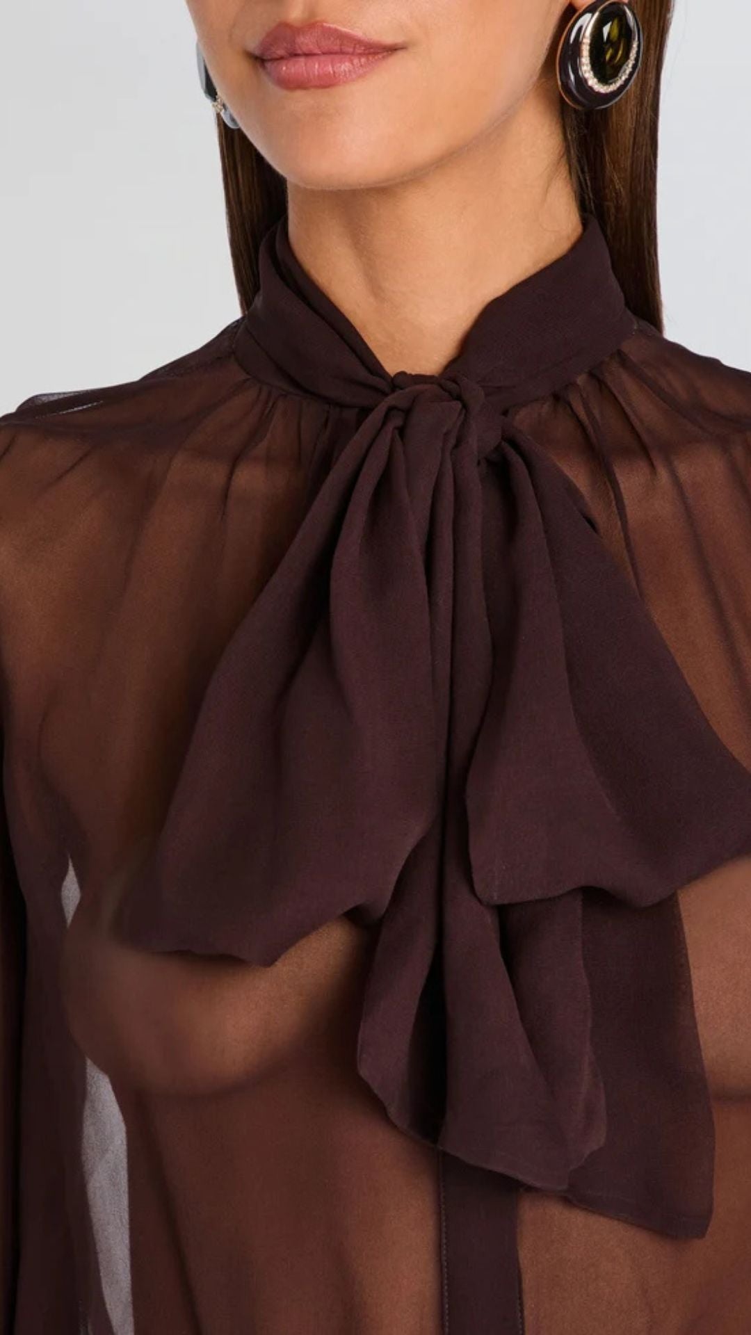 Halsi Silk Chiffon Top in Mahogany - Retrofete