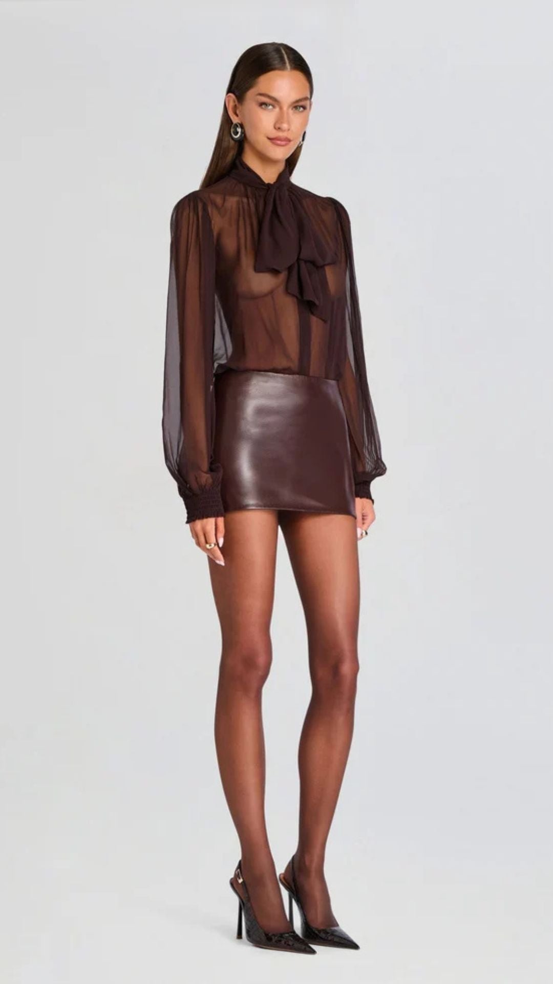 Halsi Silk Chiffon Top in Mahogany - Retrofete